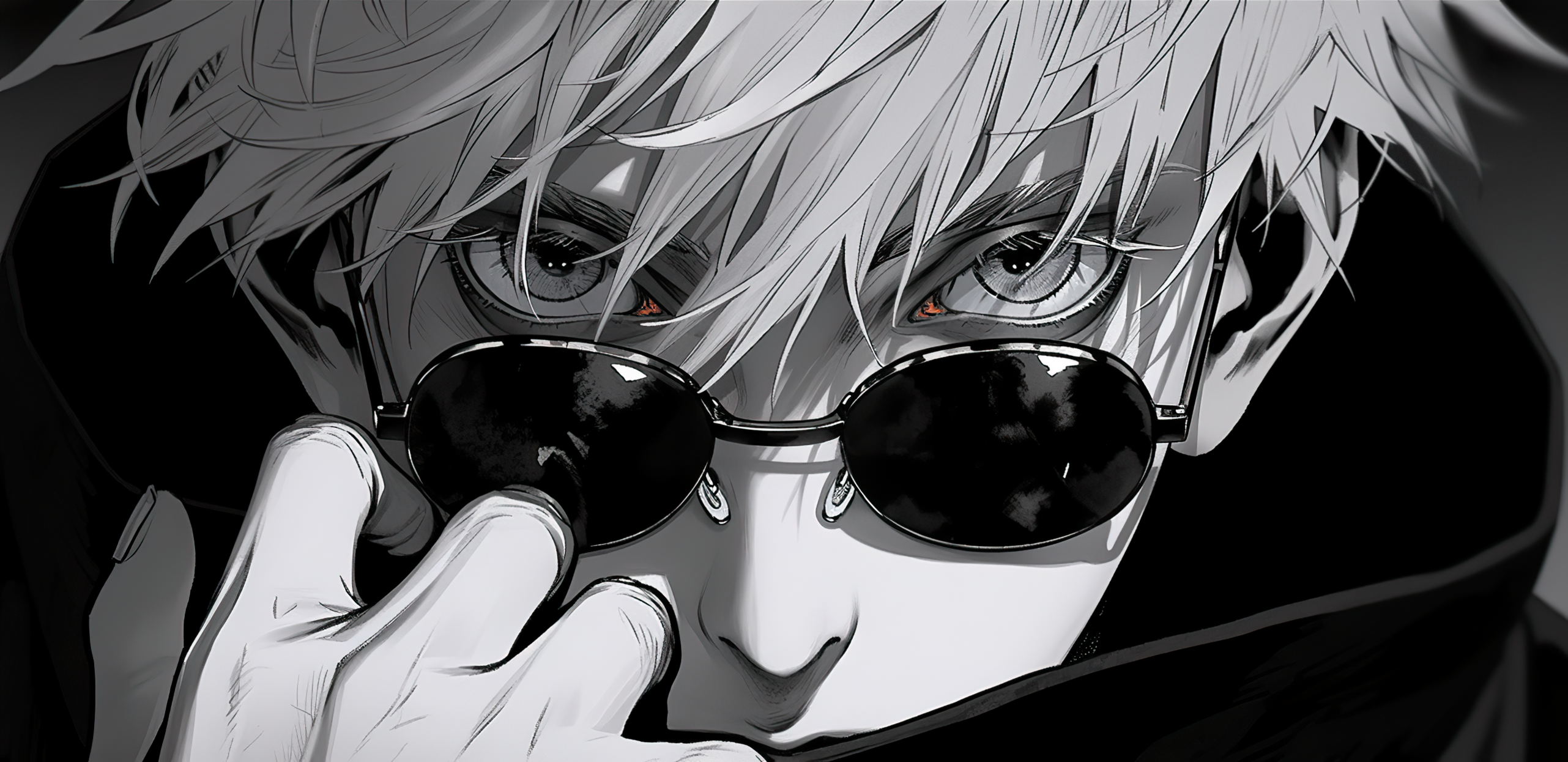 Anime Boys Jujutsu Kaisen Monochrome Satoru Gojo Shonen Jump Manga Glasses Looking At Viewer Manga S 2563x1246