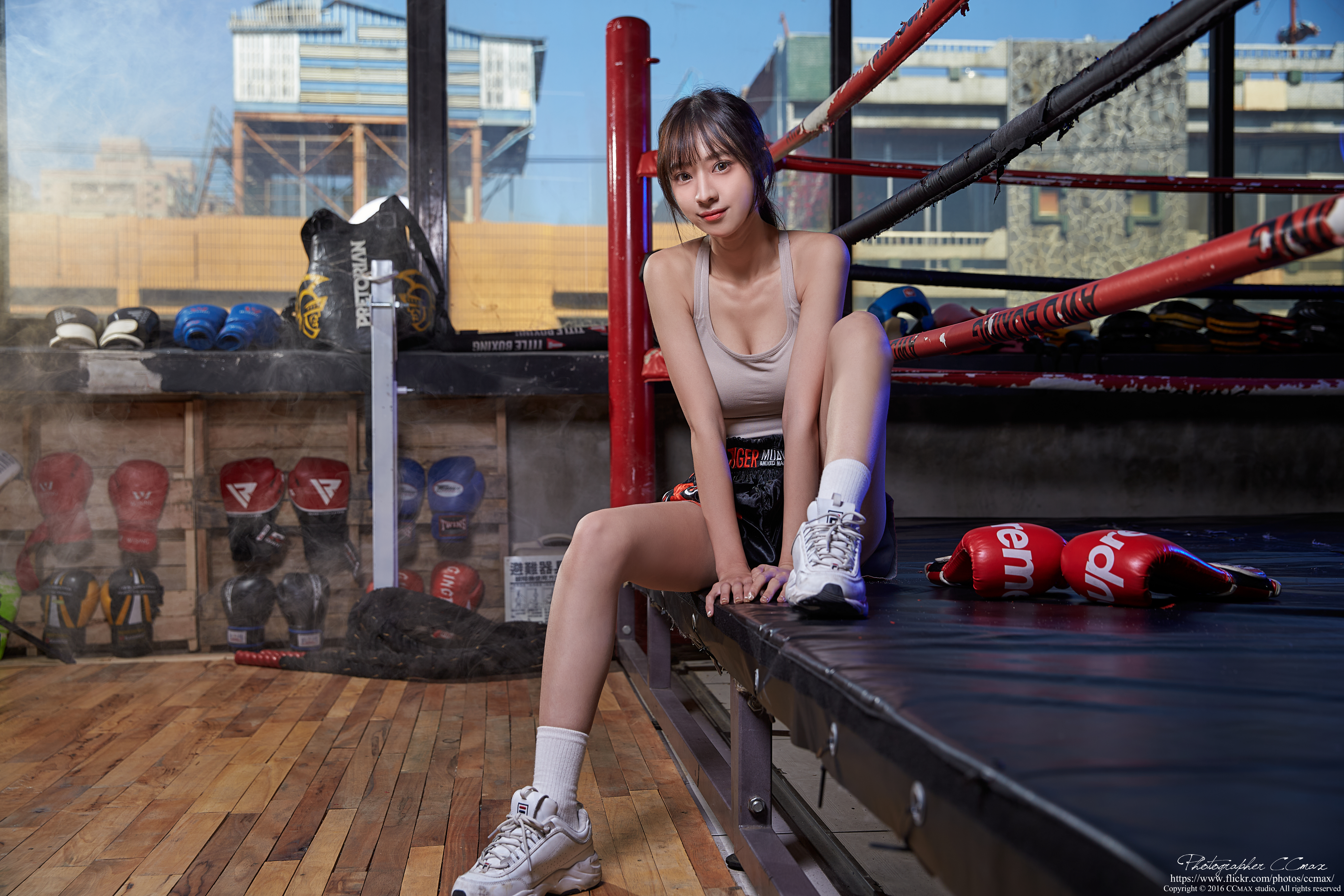 Max Chang Women Asian Brunette Sportswear Rings Boxing Gloves Sneakers 5184x3456