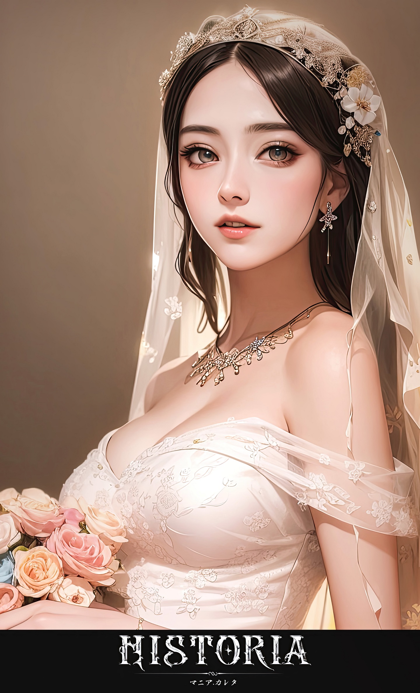 Mania Carta Drawing Women Brides Veils Necklace Wedding Dress Simple Background Earring Portrait Dis 1440x2374