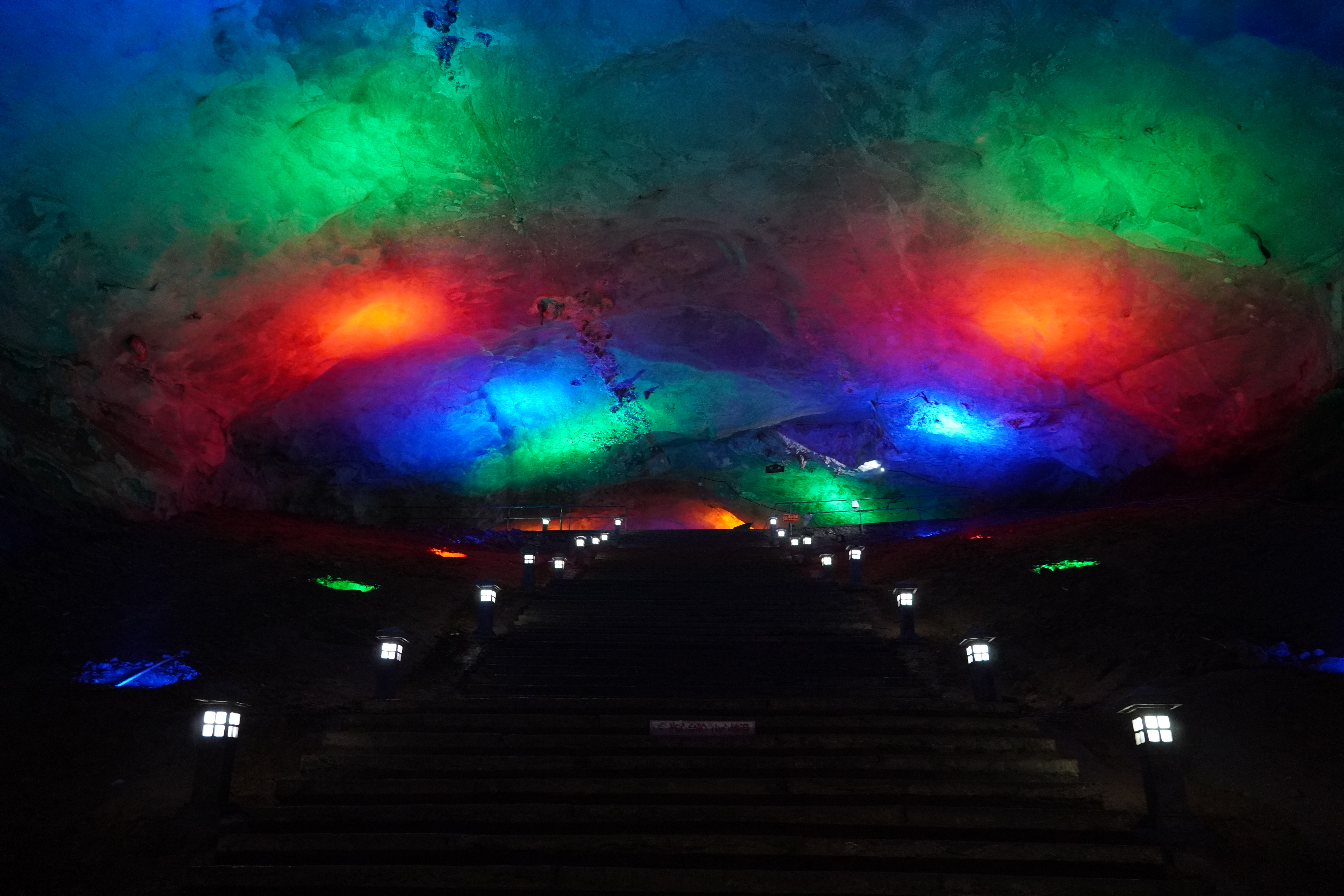 Cave Stalactites Colorful Lights 6000x4000