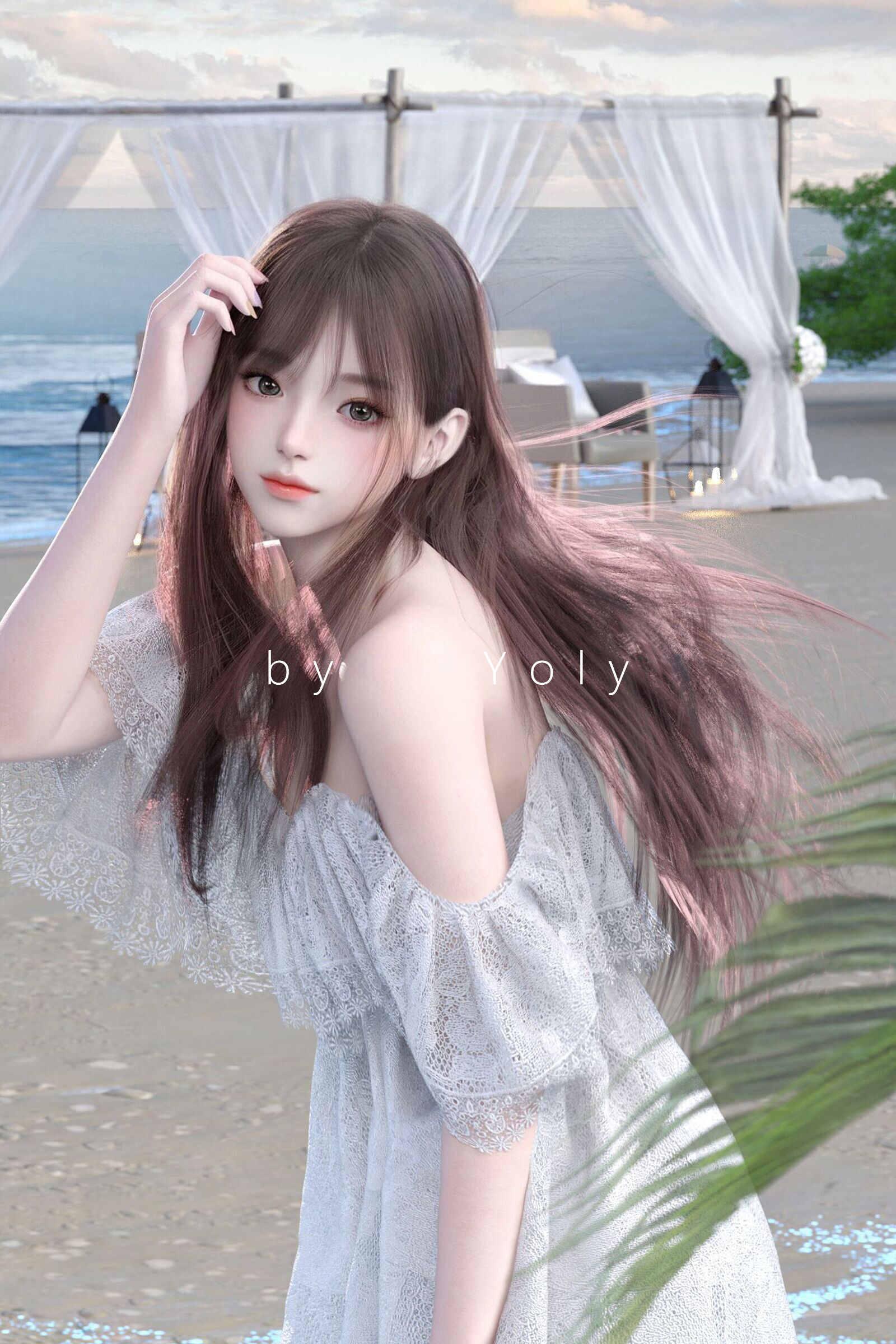 Yoly DAZ Daz 3D CGi Digital Art Asian Asian Cosplayer Women Women Indoors NViDiA Iray Model Beach Lo 1600x2400