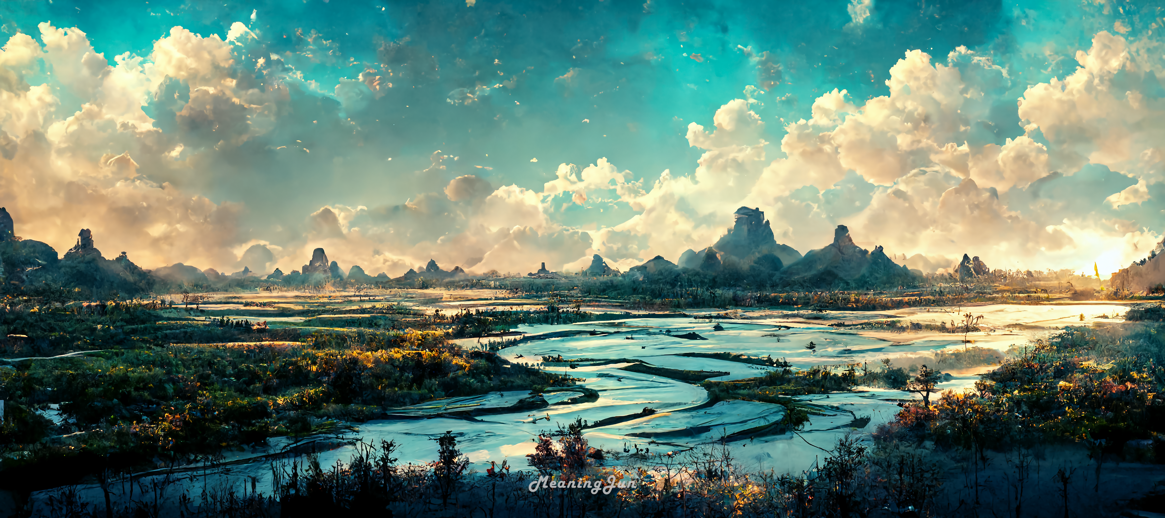 Ai Ai Art MeaningJun Nature Landscape Clouds Water Mountains 4608x2048