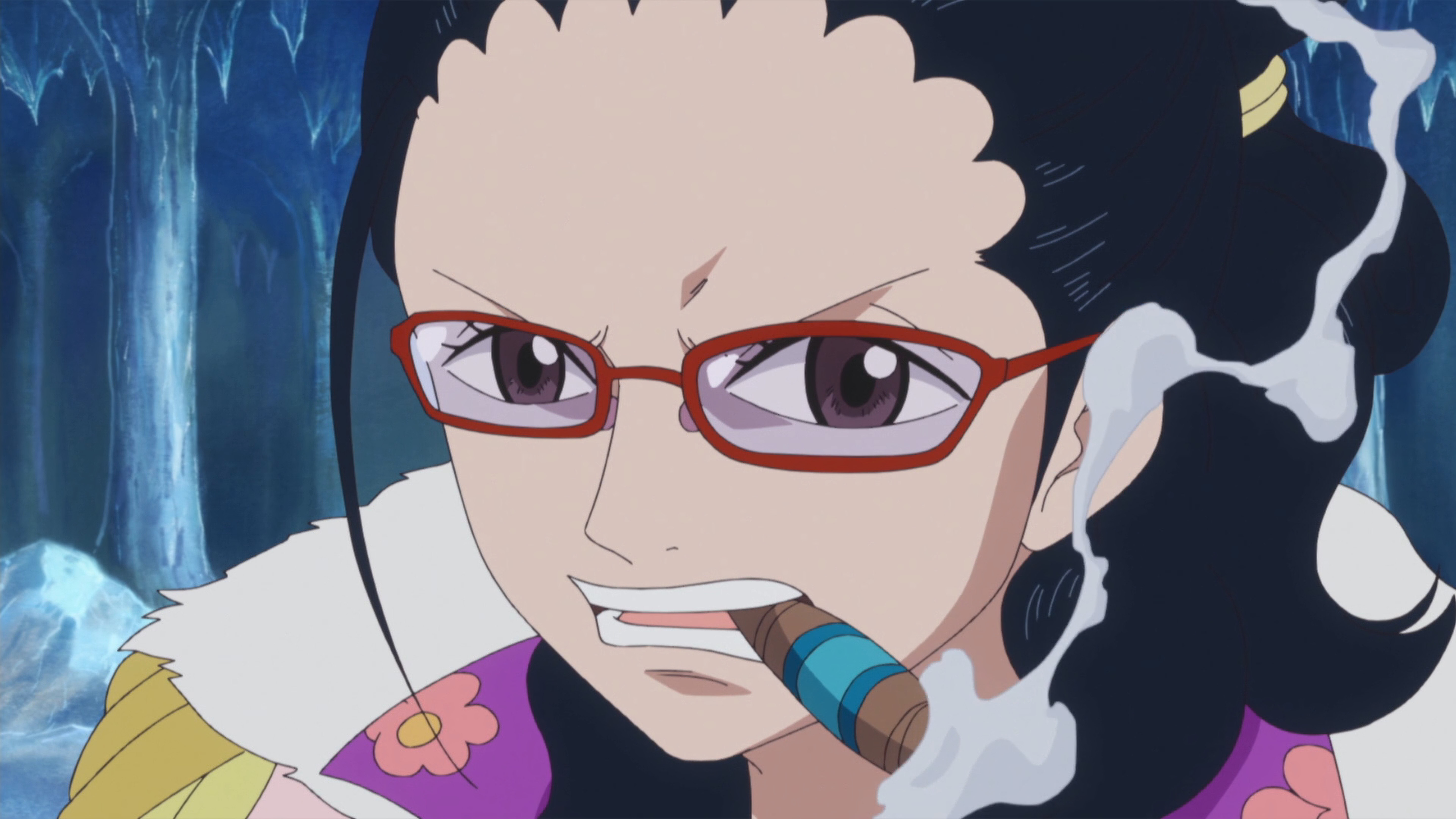 Tashigi One Piece One Piece Anime Girls Cigars Smoking Glasses Closeup Face Ice Smoke Anime Anime Sc 5760x3240