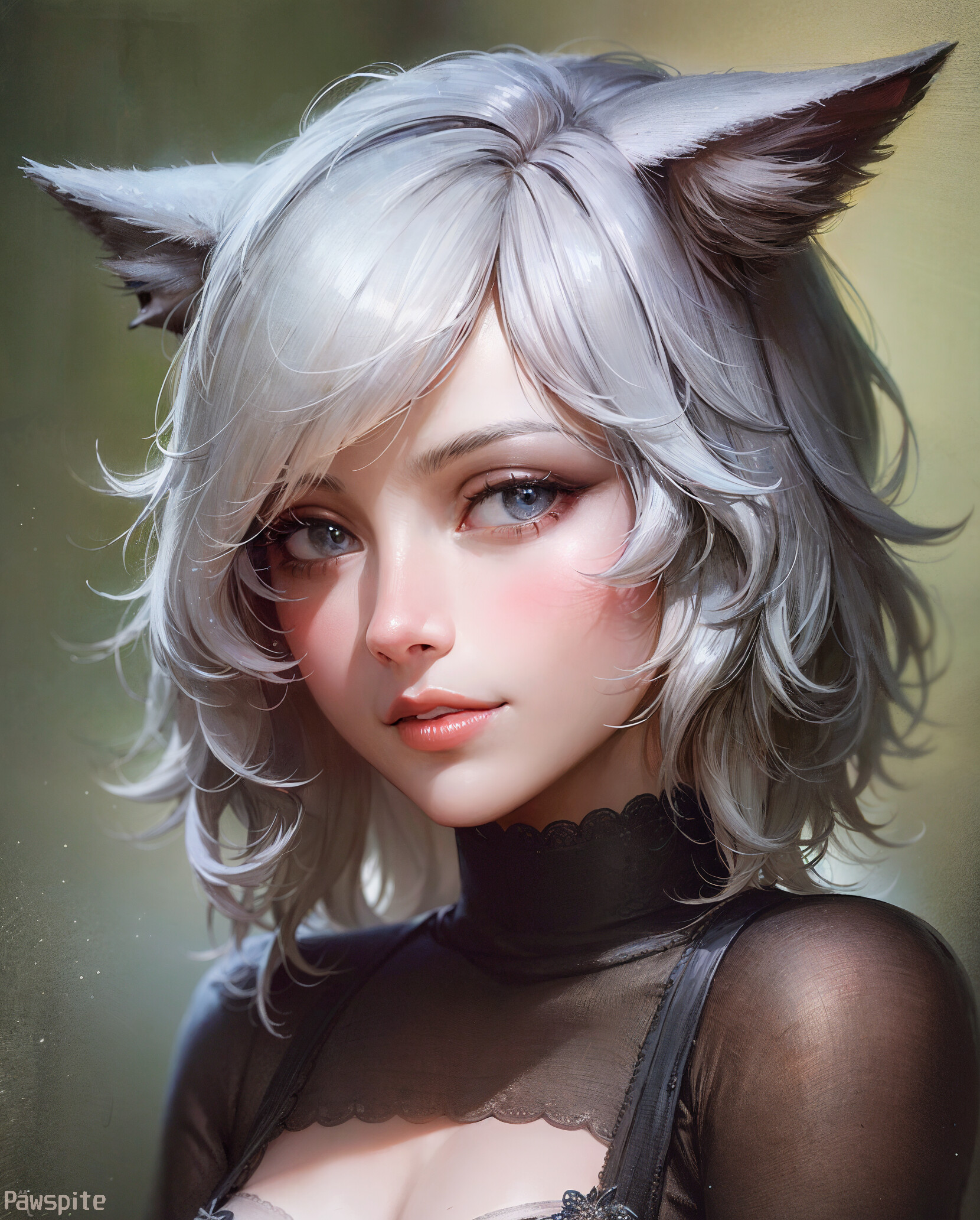 Ai Art Digital Art Women Illustration Animal Ears Cat Girl Short Hair Portrait Pawspite Anime Girls  1660x2065