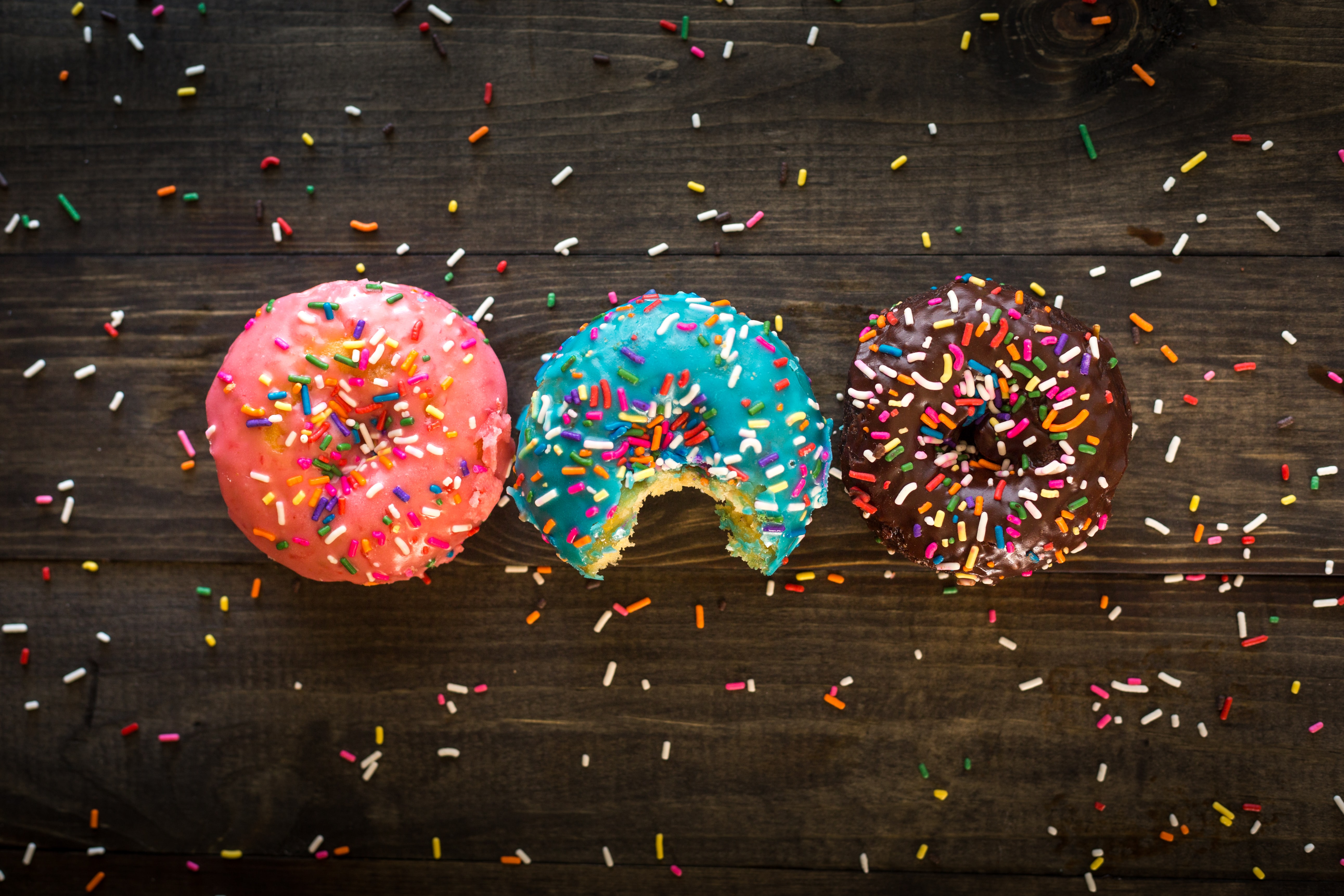 Donut Sprinkles Food Still Life Sweets Wooden Surface 5167x3445