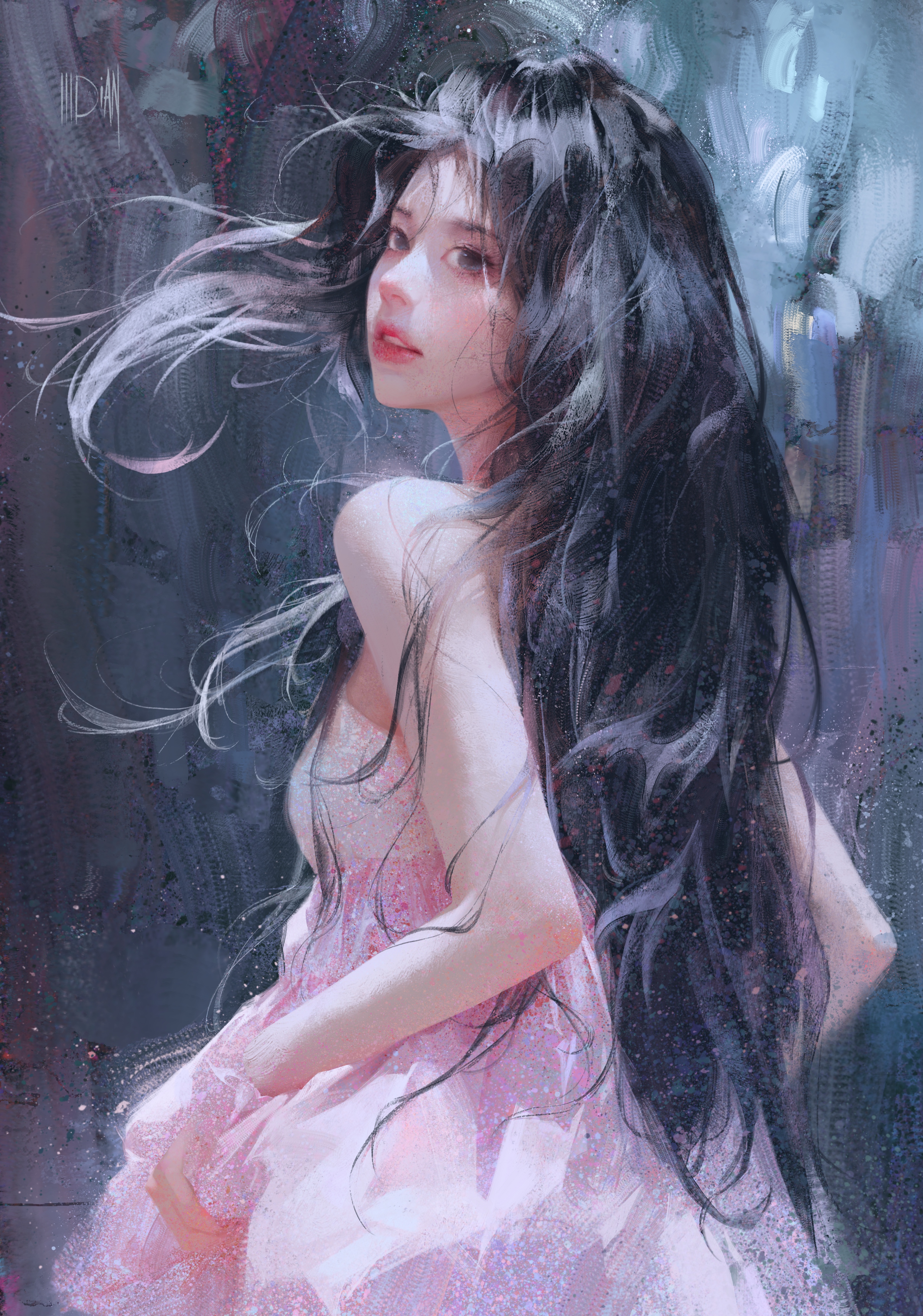 Dress ILLDiAN Women Long Hair Black Hair Artwork Vertical 3314x4724