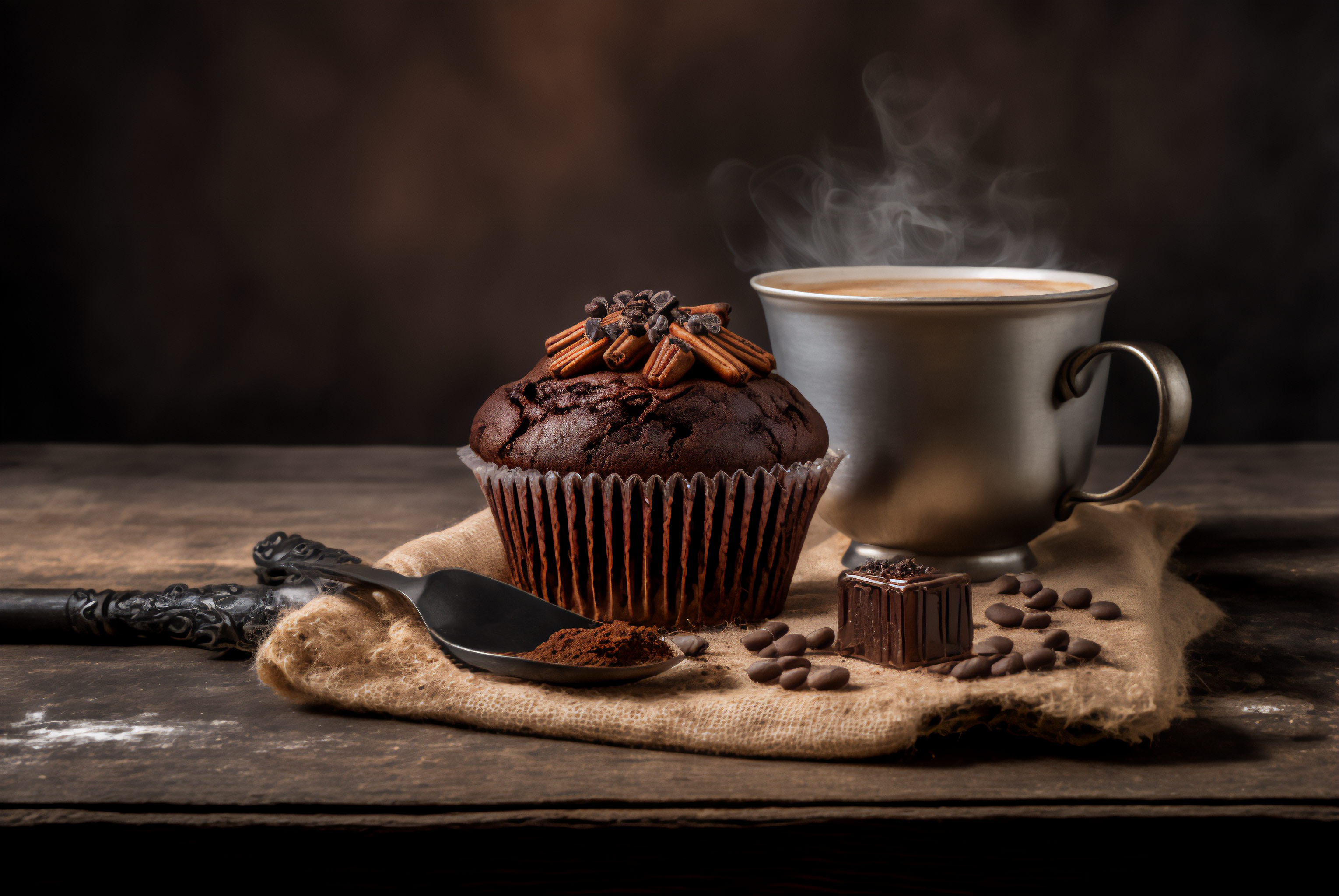 Ai Art Coffee Steam Vapor Chocolate Muffins Coffee Cup Still Life Cupcakes 3060x2048