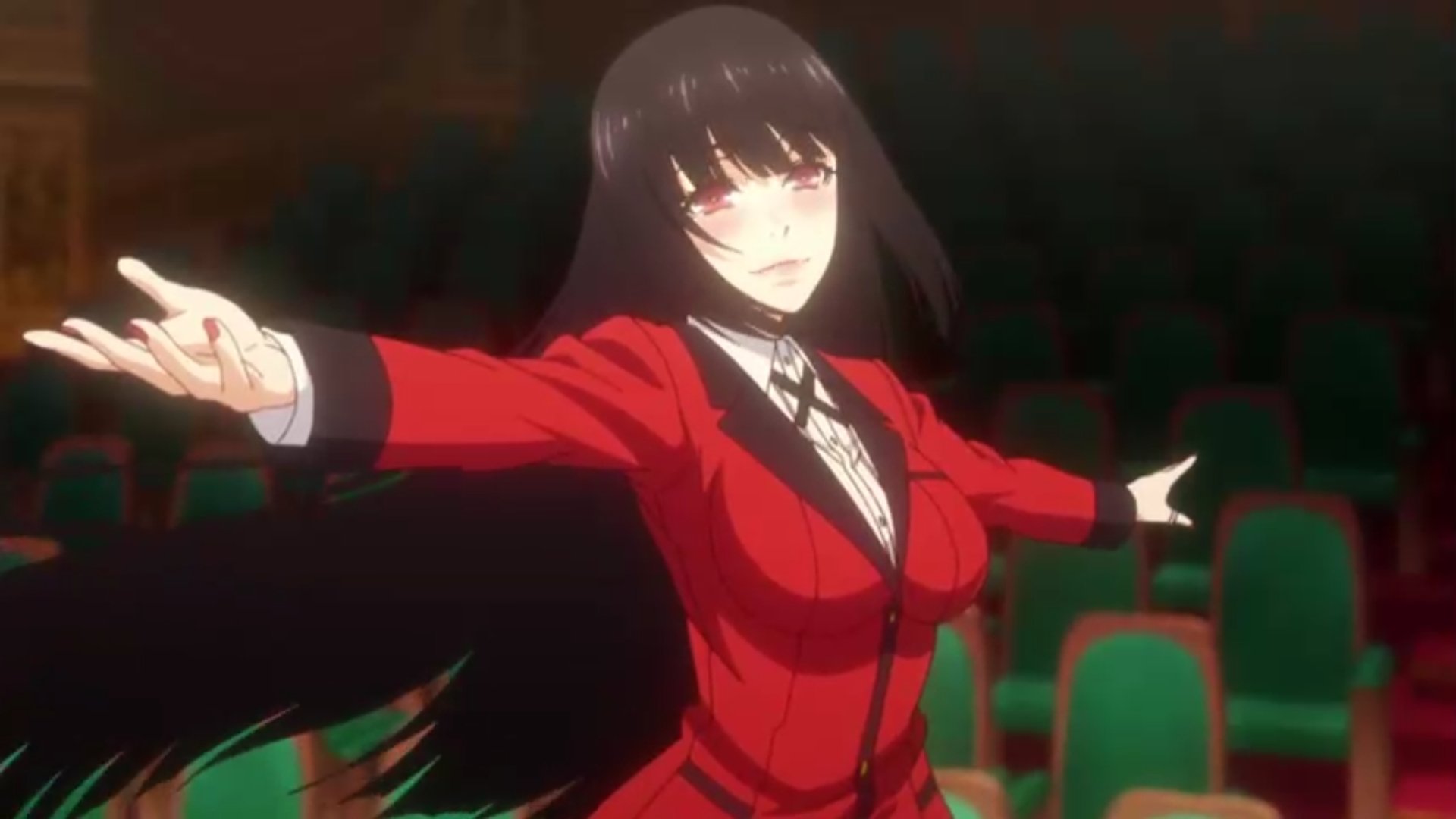 Anime Anime Girls Anime Screenshot Kakegurui Jabami Yumeko Long Hair Black Hair Solo Artwork Digital 1920x1080