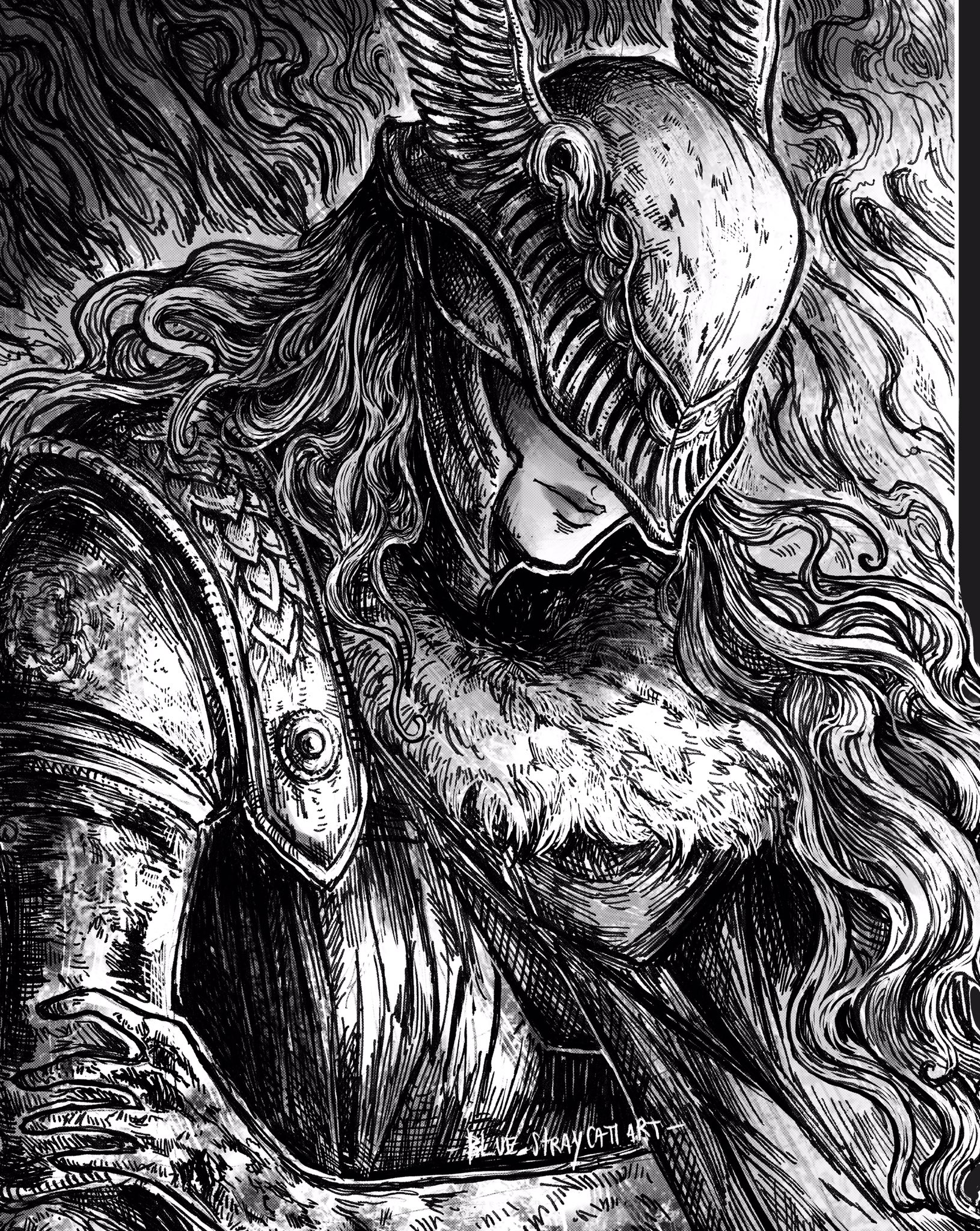 Fantasy Art Digital Art Artwork Video Game Art Malenia Elden Ring Portrait Display Helmet Monochrome 1630x2048