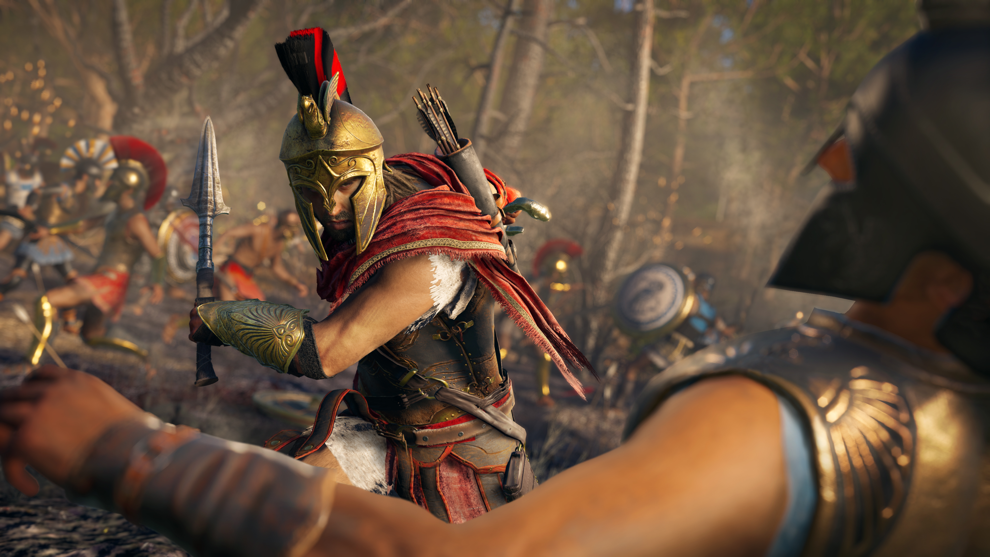 Screen Shot Assassins Creed Odyssey Assassins Creed Odyssey Combat Fighting Spartans Romans Armor Vi 3840x2160