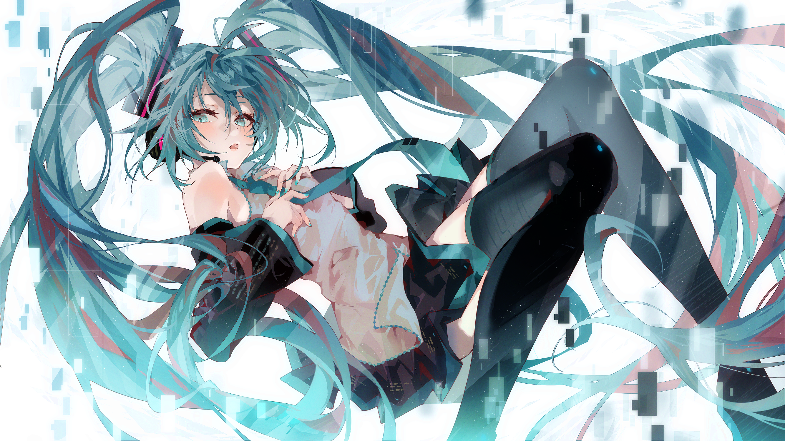 Anime Anime Girls Hatsune Miku Vocaloid Twintails Long Hair Blue Hair Blue Eyes Looking At Viewer 2667x1500