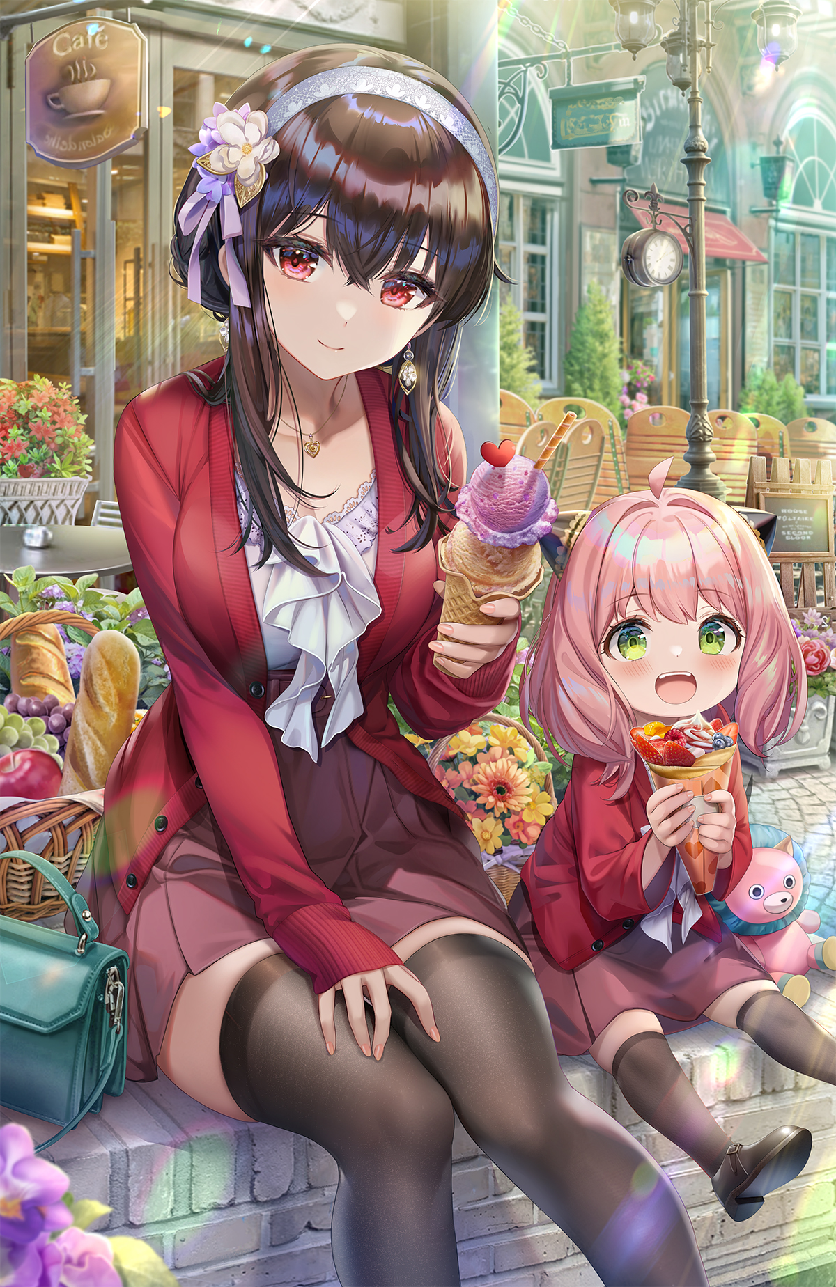 Torino Akua Anime Spy X Family Yor Forger Anya Forger Anime Girls Ice Cream Sweets Bread Fruit Flowe 1200x1848