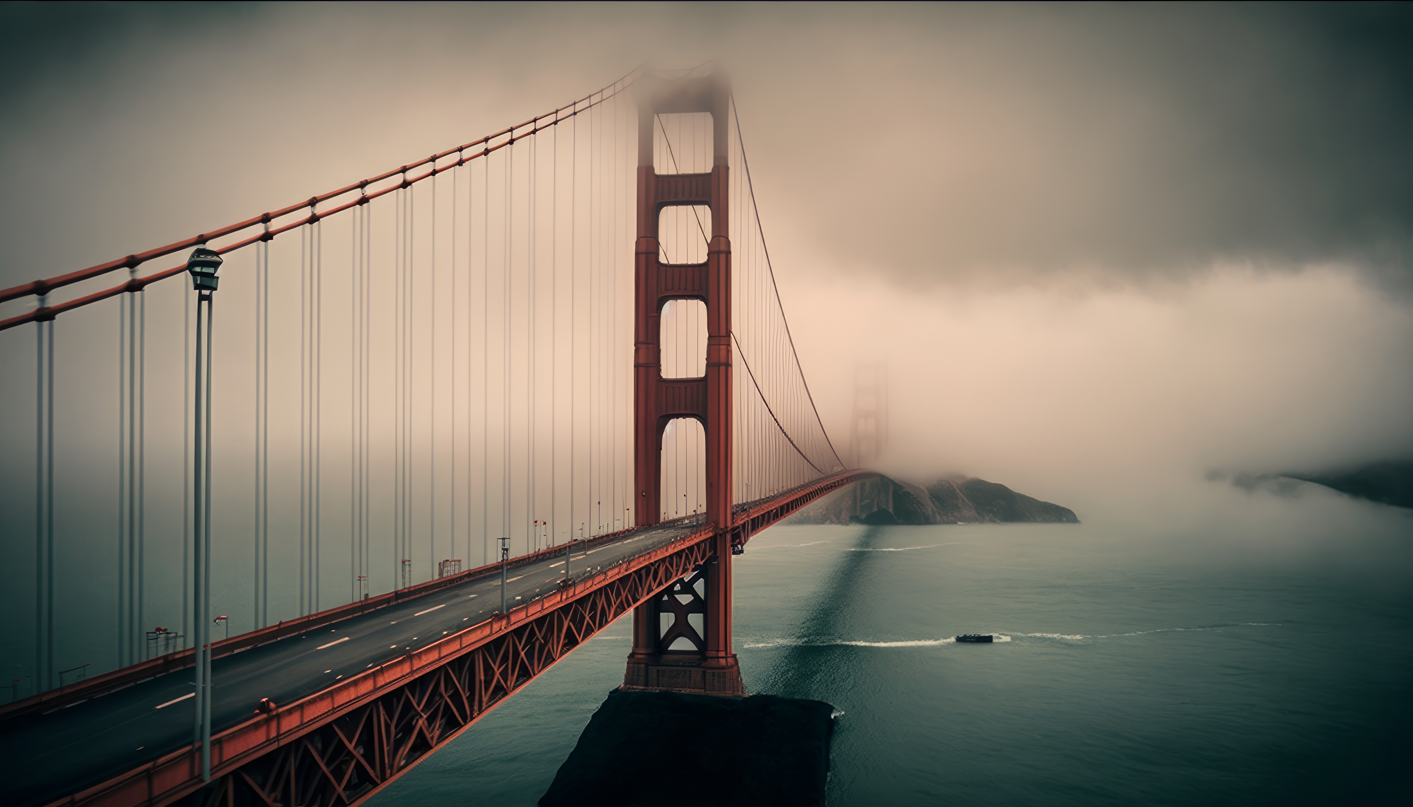 Ai Art Golden Gate Bridge Mist Clouds Water Bridge Road 4579x2616