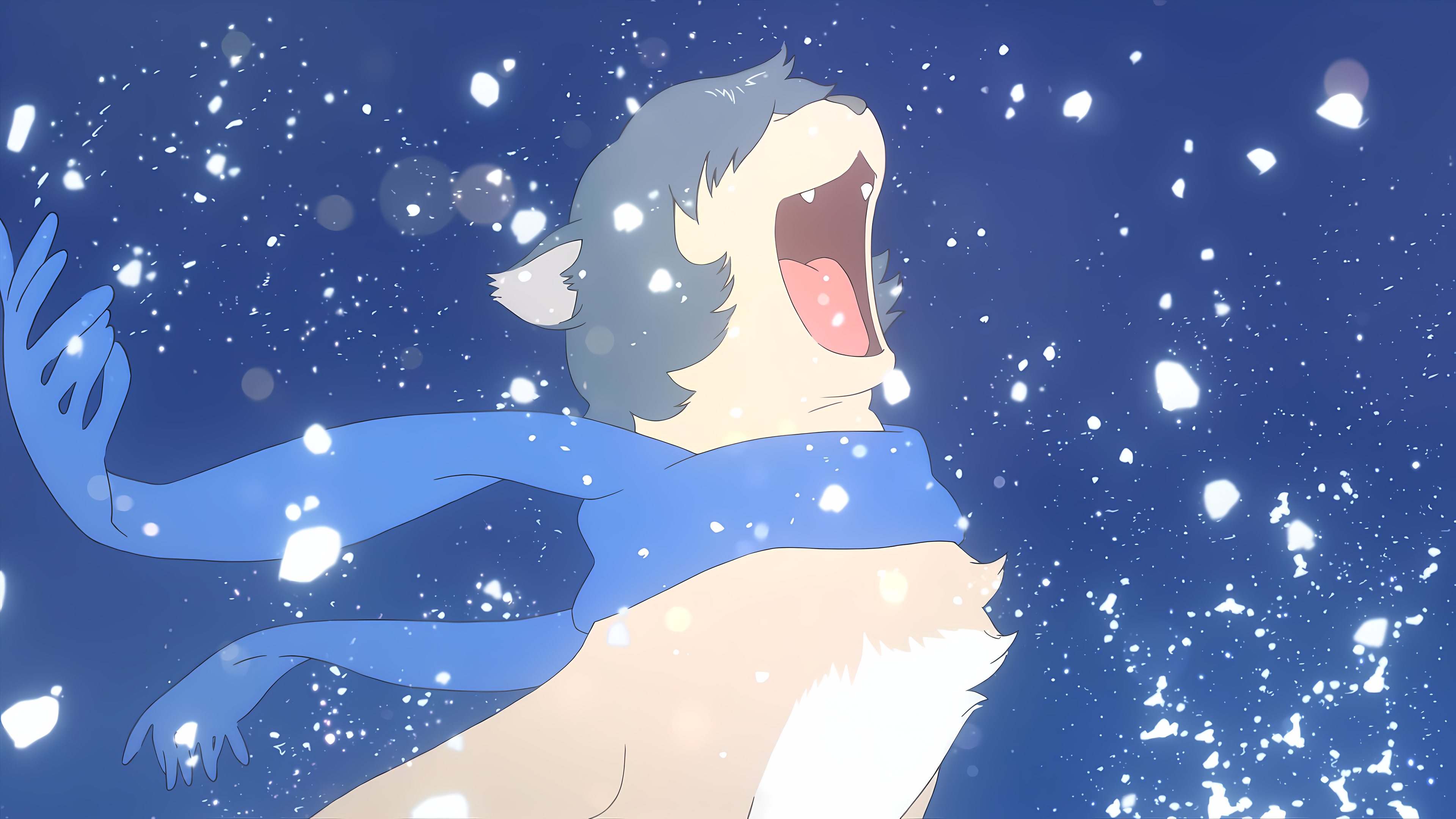 Wolf Children Snow Winter Anthropomorphic Upscaled Scarf Anime Boys Open Mouth Anime Screenshot 3840x2160