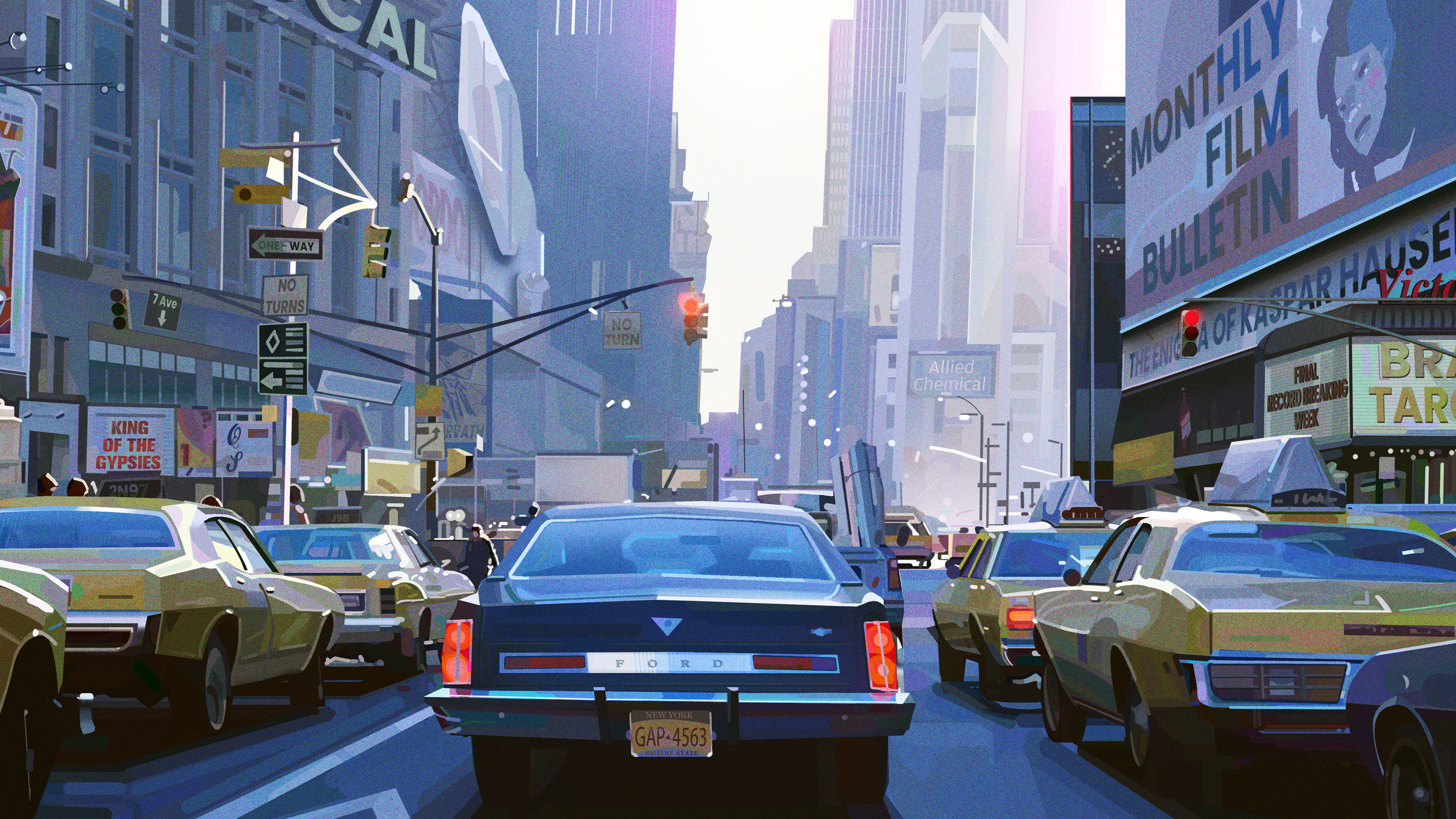 Digital Art Artwork Illustration Vehicle City Cityscape New York City Building Architecture Road Tax 3840x2160