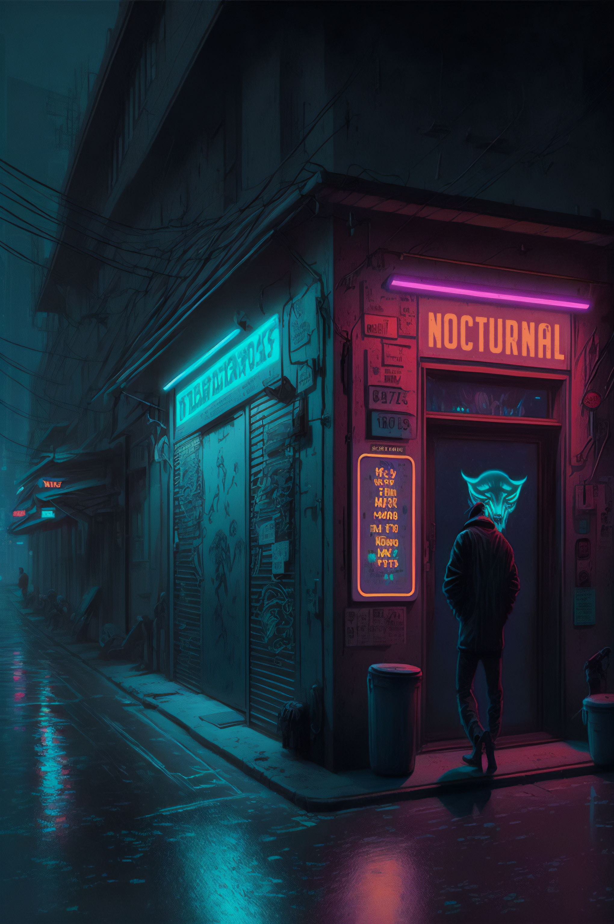 Ai Art Night Club Cyberpunk Exterior City Street Vertical Neon Lighting 2040x3072