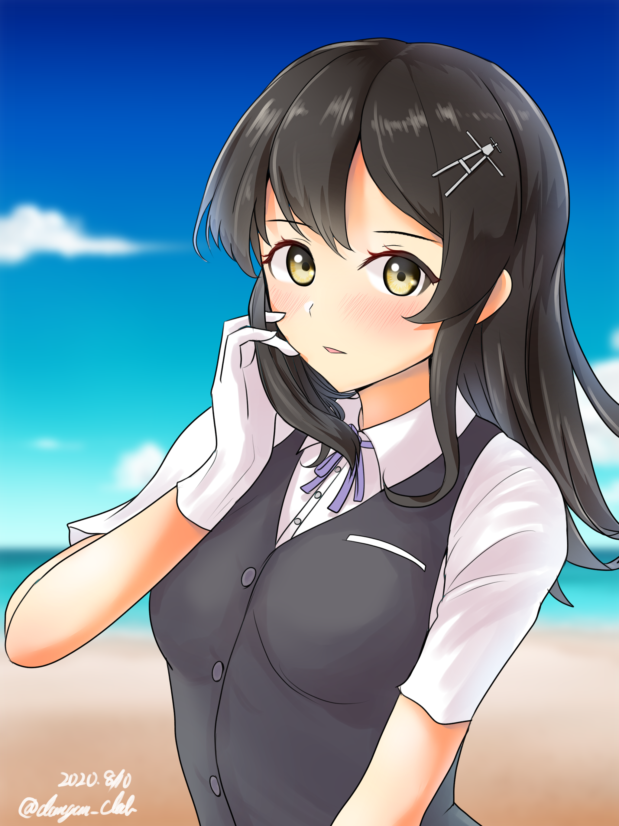 Anime Anime Girls Kantai Collection Oyashio KanColle Long Hair Black Hair Solo Artwork Digital Art F 2048x2732