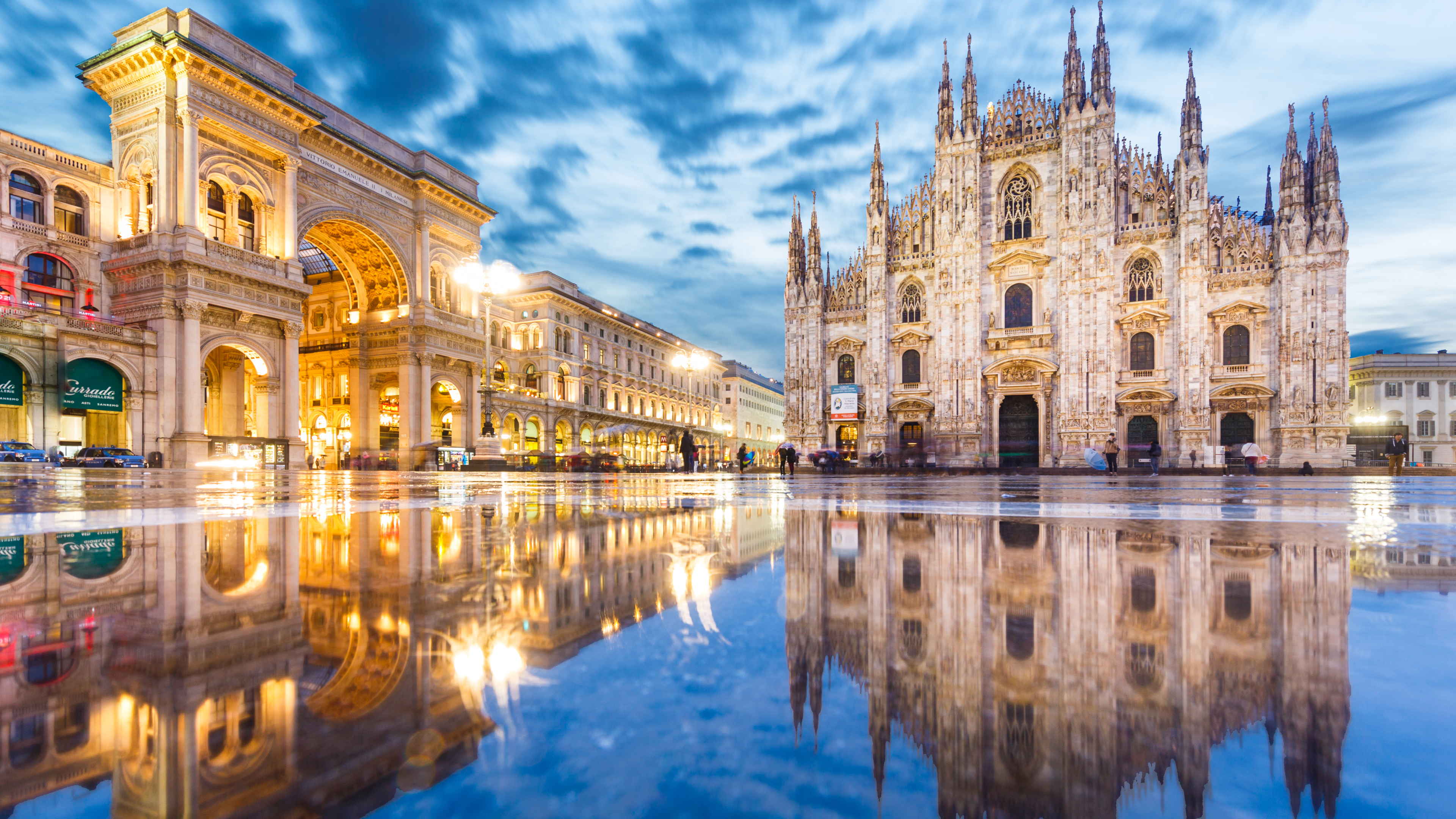 Italy Milan Church Water Reflection Building Clouds Sky Dome 3840x2160