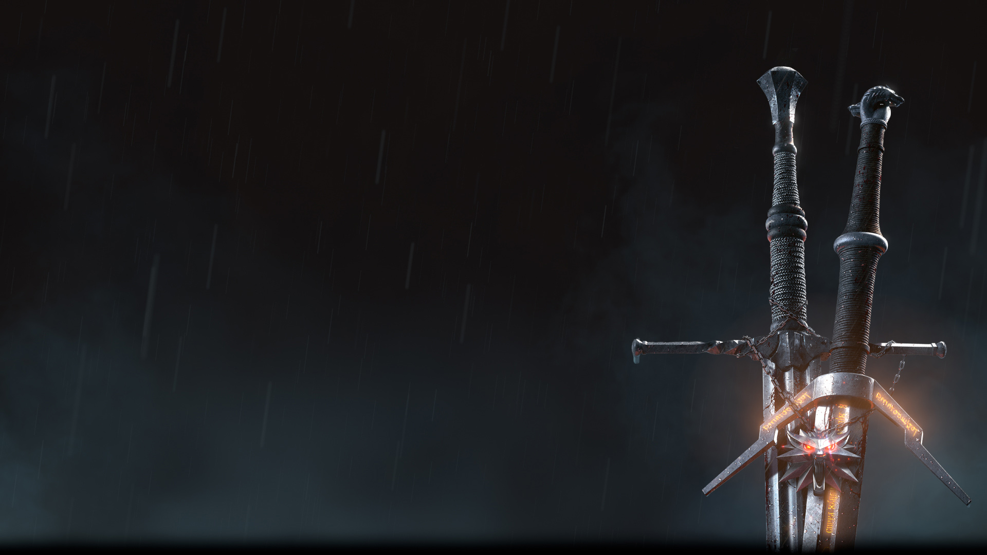 Video Games Rain The Witcher 3 Wild Hunt Sword Glowing Mist Simple Background Weapon Minimalism 1920x1080