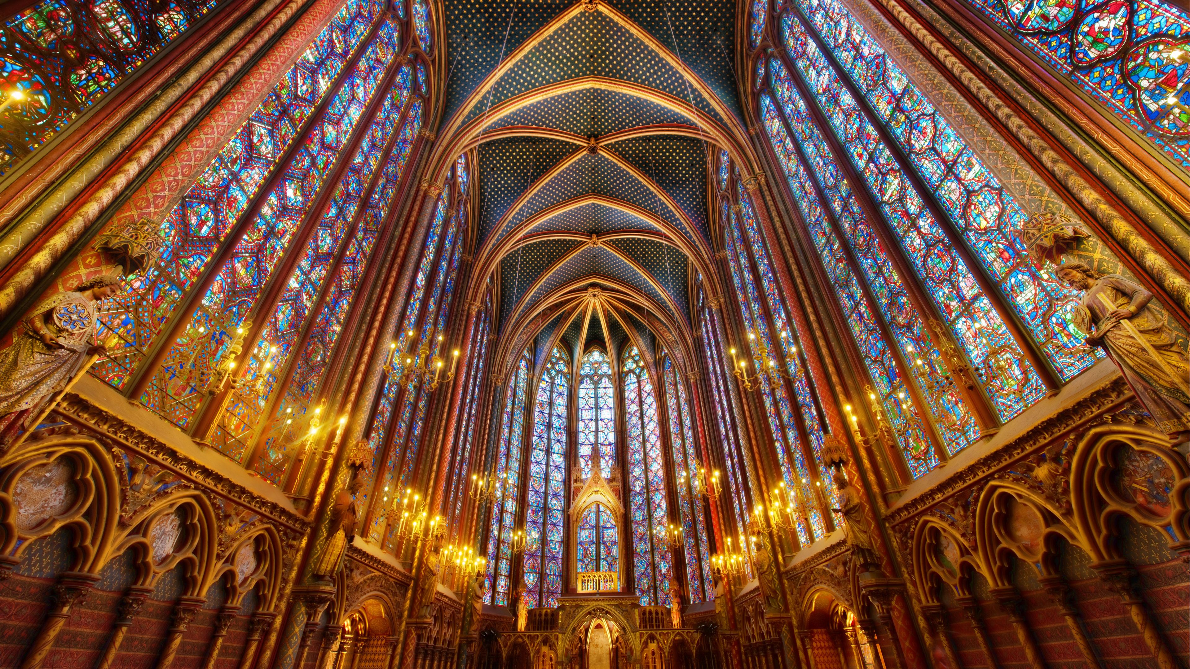 Trey Ratcliff Photography 4K France Interior Window Colorful Lights Chandeliers Church 3840x2160