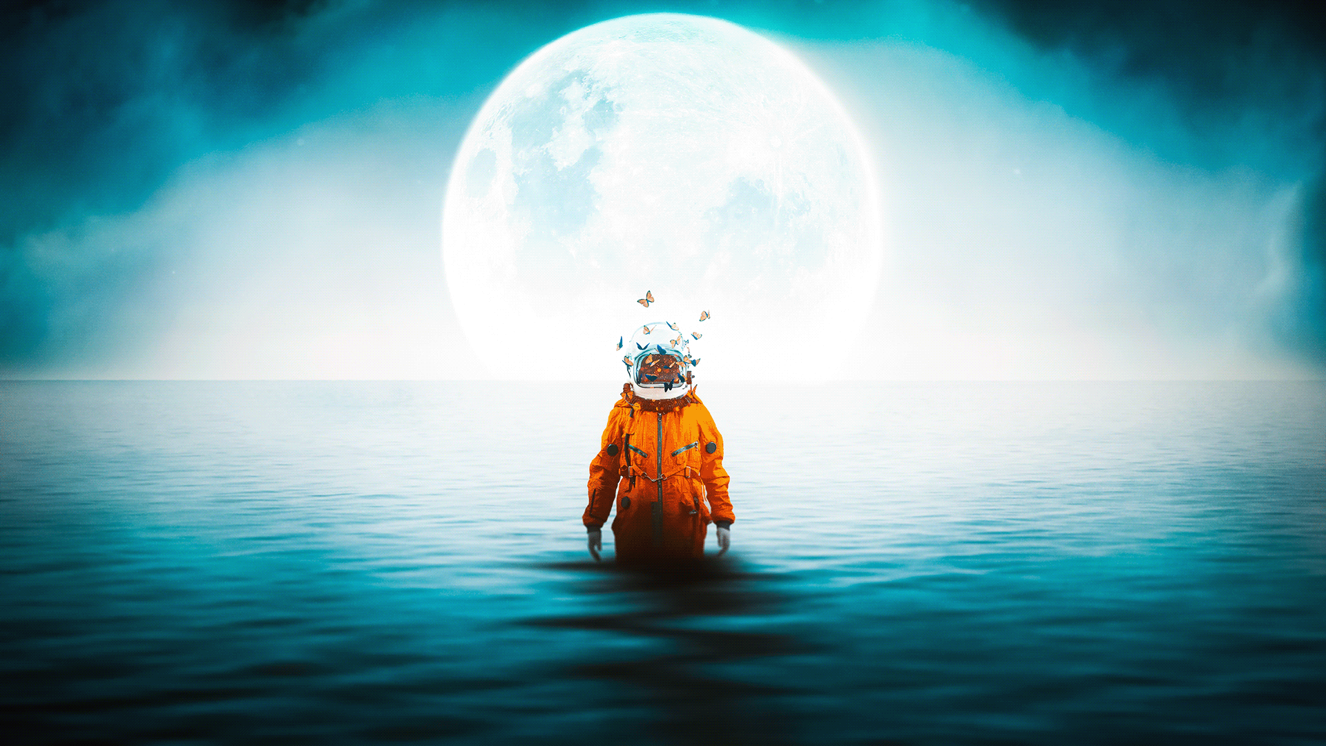 Astronaut World Planet Moon Moon Artist Adobe Photoshopped 1920x1080