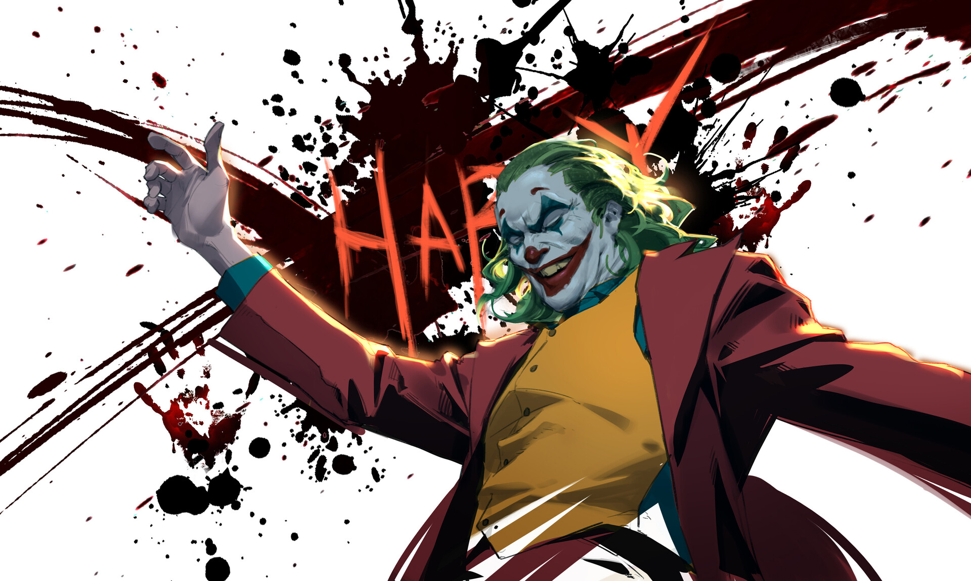 Joker Batman Villains Comic Art WenXu Xu Closed Eyes Makeup 1920x1150