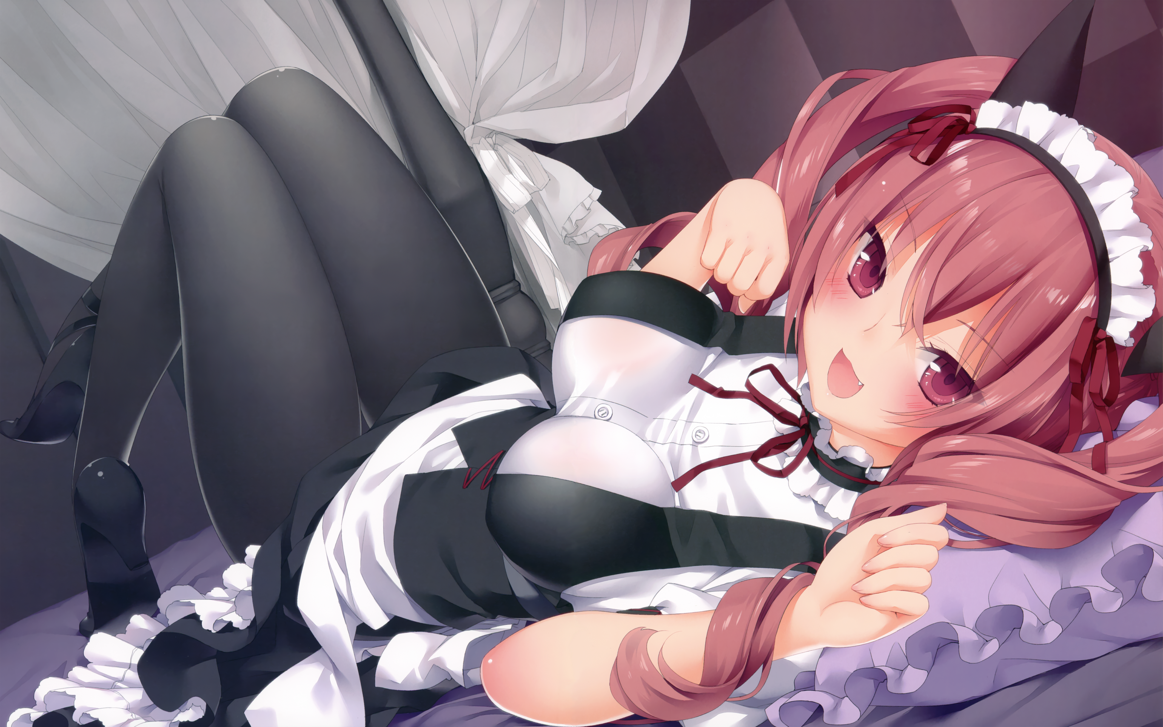 Faris Nyannyan Steins Gate Animal Ears Maid Anime Girls Maid Outfit Blushing Looking At Viewer Lying 3840x2400