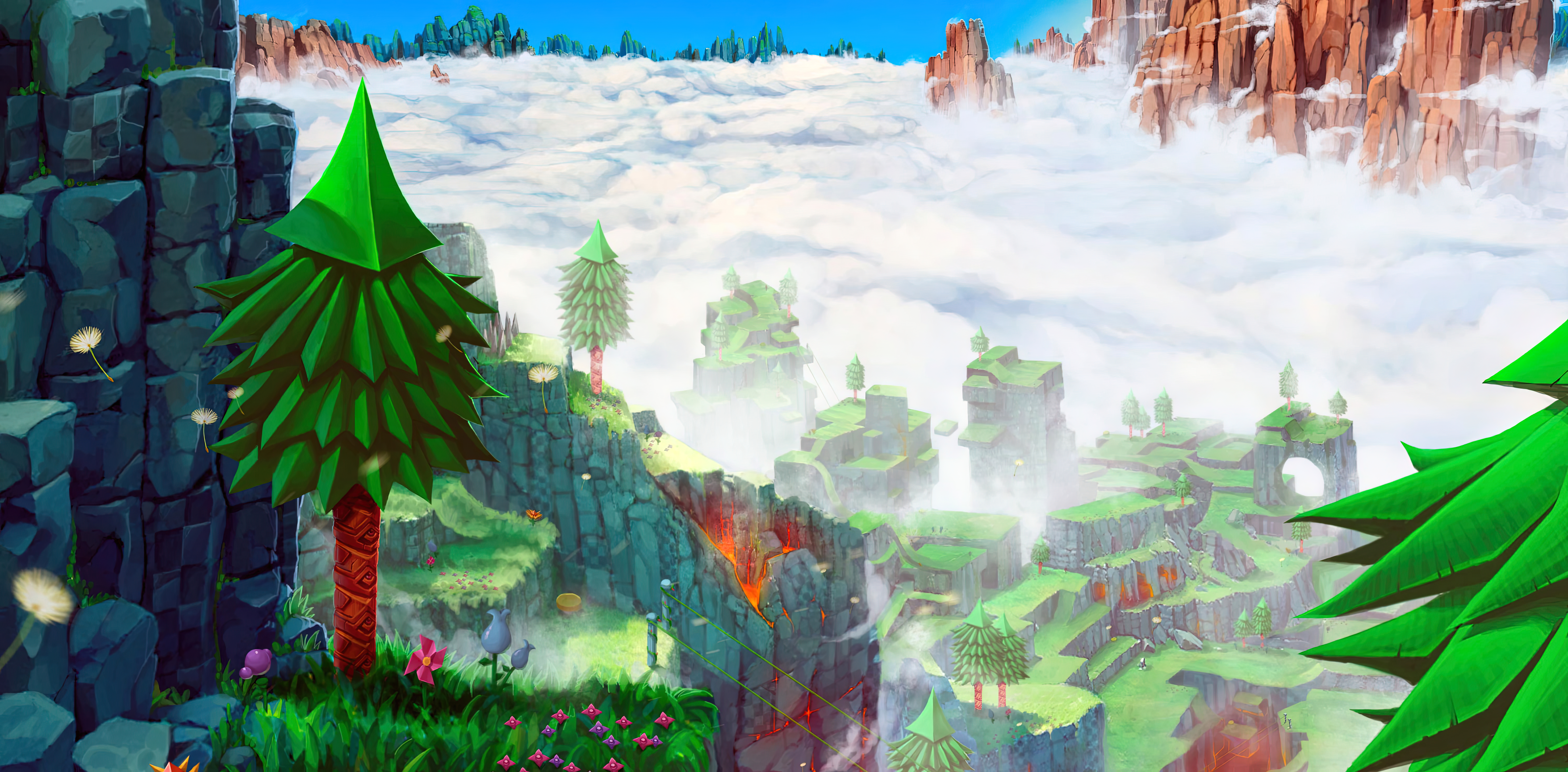 Sonic Sonic The Hedgehog Sonic 2 Seashore Hills Trees Landscape Sega Clouds Video Game Art 6000x2956