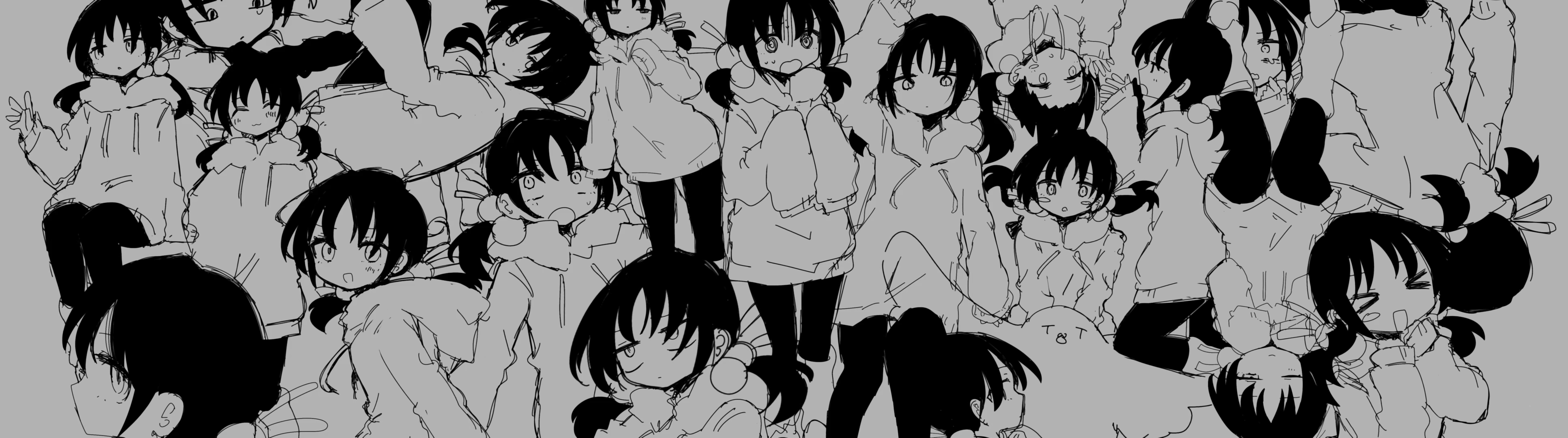 Kaai Yuki Inabakumori Nukunuku Nigirimeshi Vocaloid Utau Anime Girls Monochrome 7724x2156
