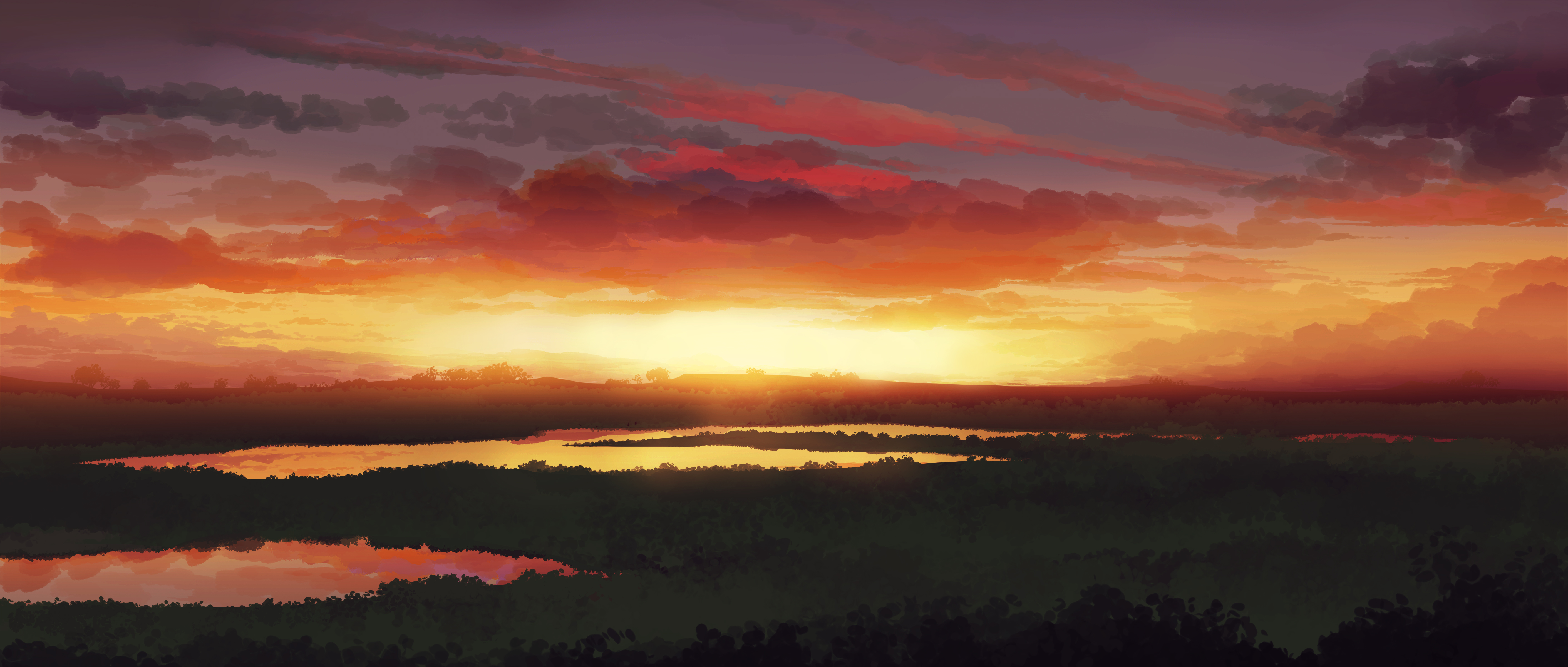Gracile Landscape Digital Digital Art Artwork Illustration Sunset Nature Sky 5640x2400