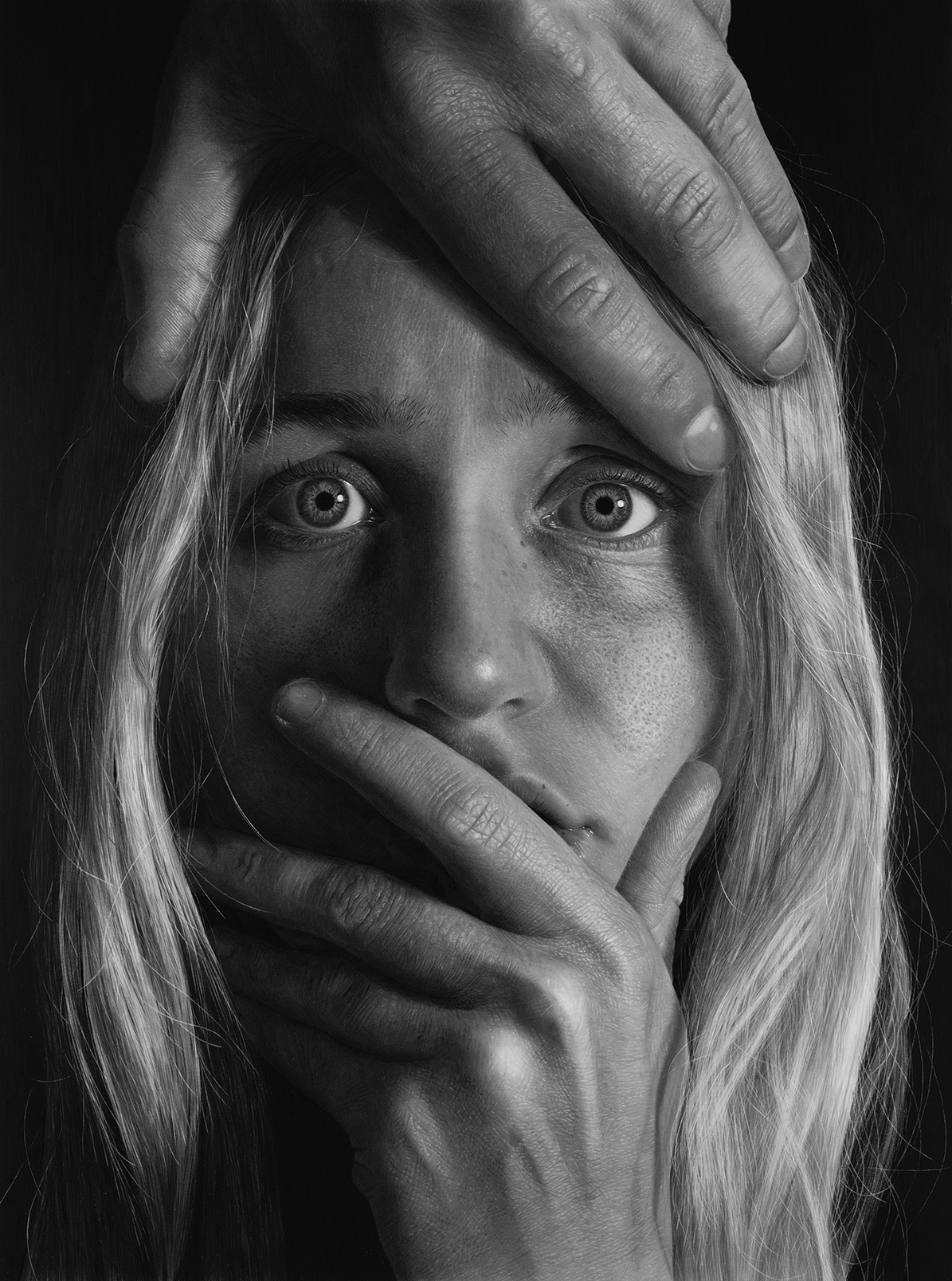 Face Pencil Drawing Realism Looking At Viewer Women Hands Long Hair Monochrome Portrait Display 1195x1607