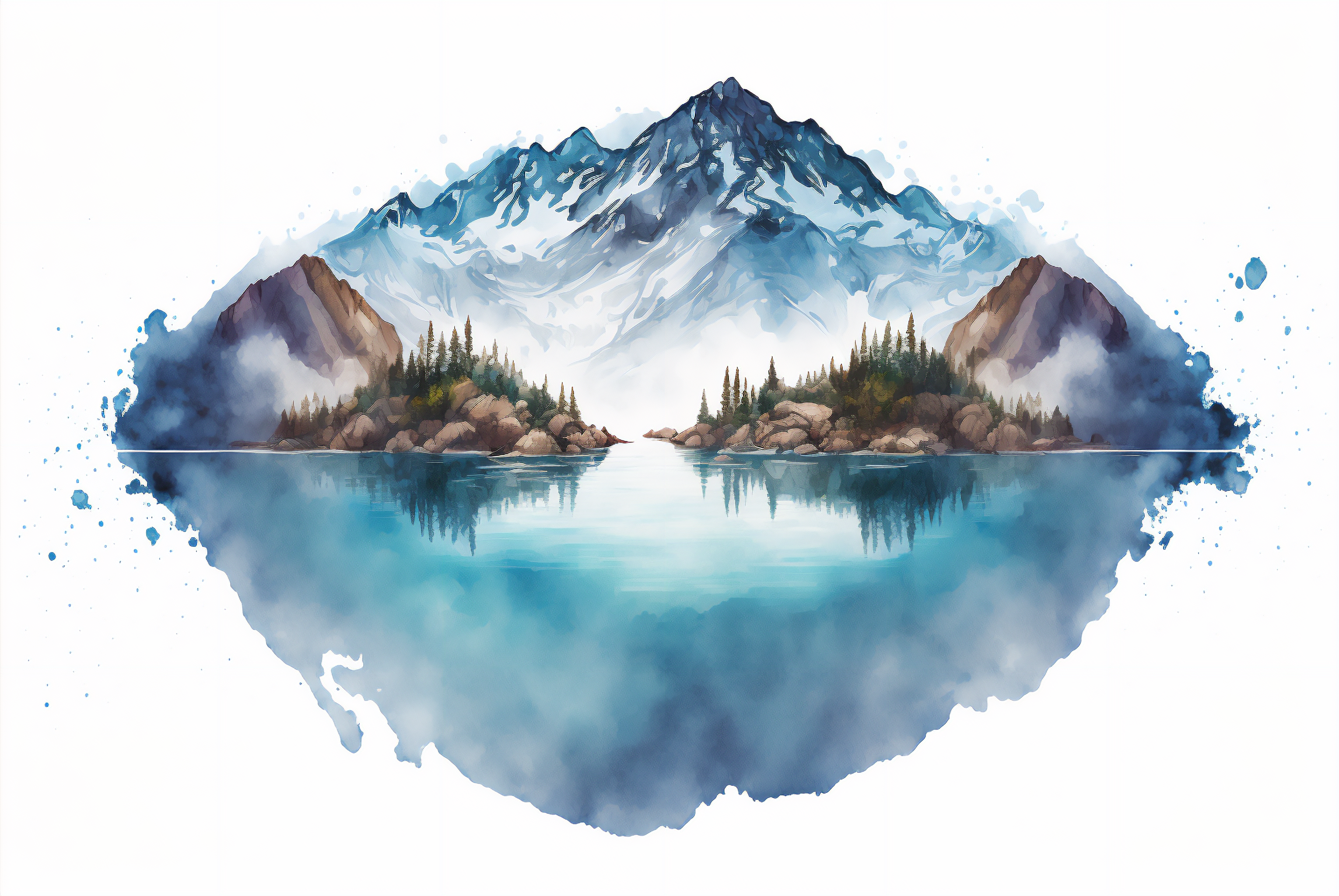 Ai Art Watercolor Style Mountains Lake Landscape Nature Snow Water Reflection 3060x2048