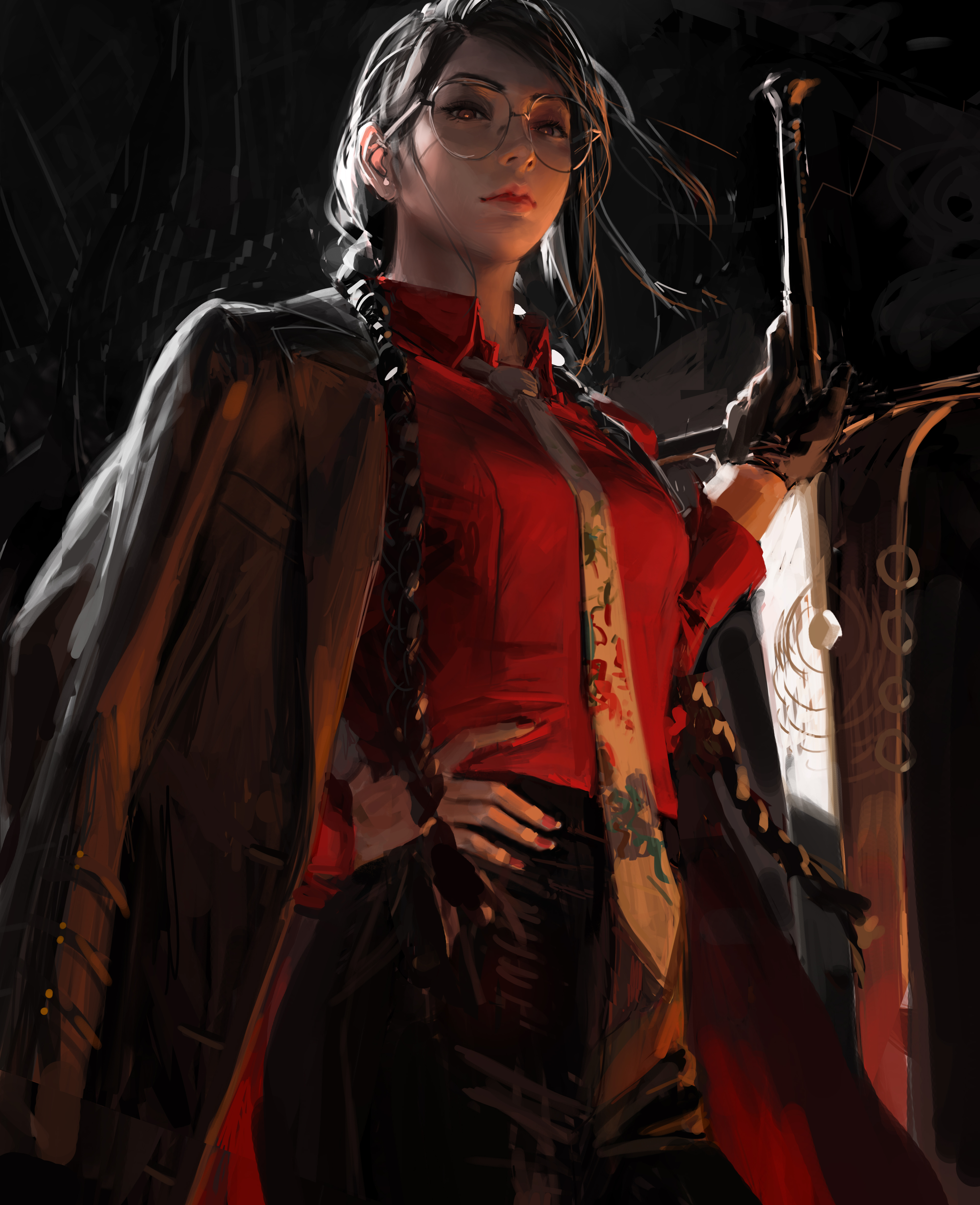 GUWEiZ Women Fantasy Girl Sword Braids Suits Artwork Original Characters Drawing Digital Art Portrai 4000x4916