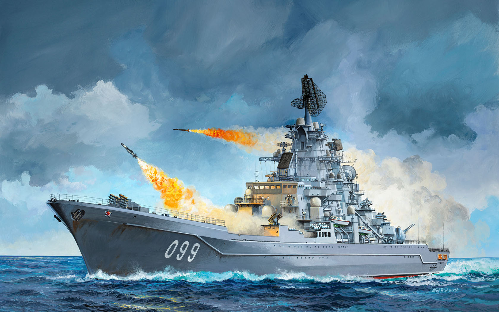 Warship Military Russian Navy Water Sky Clouds Ship Military Vehicle Missiles Artwork 1680x1050