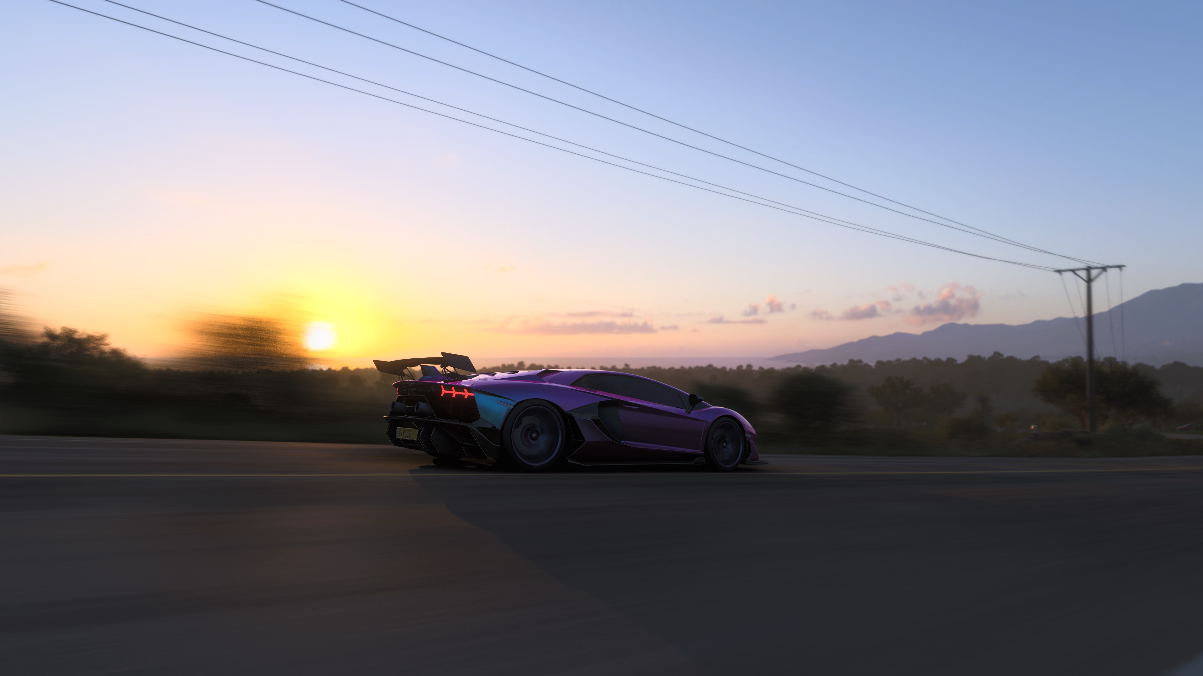 Forza Horizon 5 BMW Moschino Lamborghini Sunset Nvidia RTX Video Games CGi Taillights Sky Clouds Sun 3840x2160