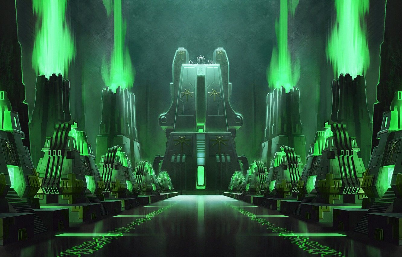 Warhammer Warhammer 40 000 Green Black Gold Ctan Necrons Pyramid Tomb Science Fiction Video Games Vi 1332x850