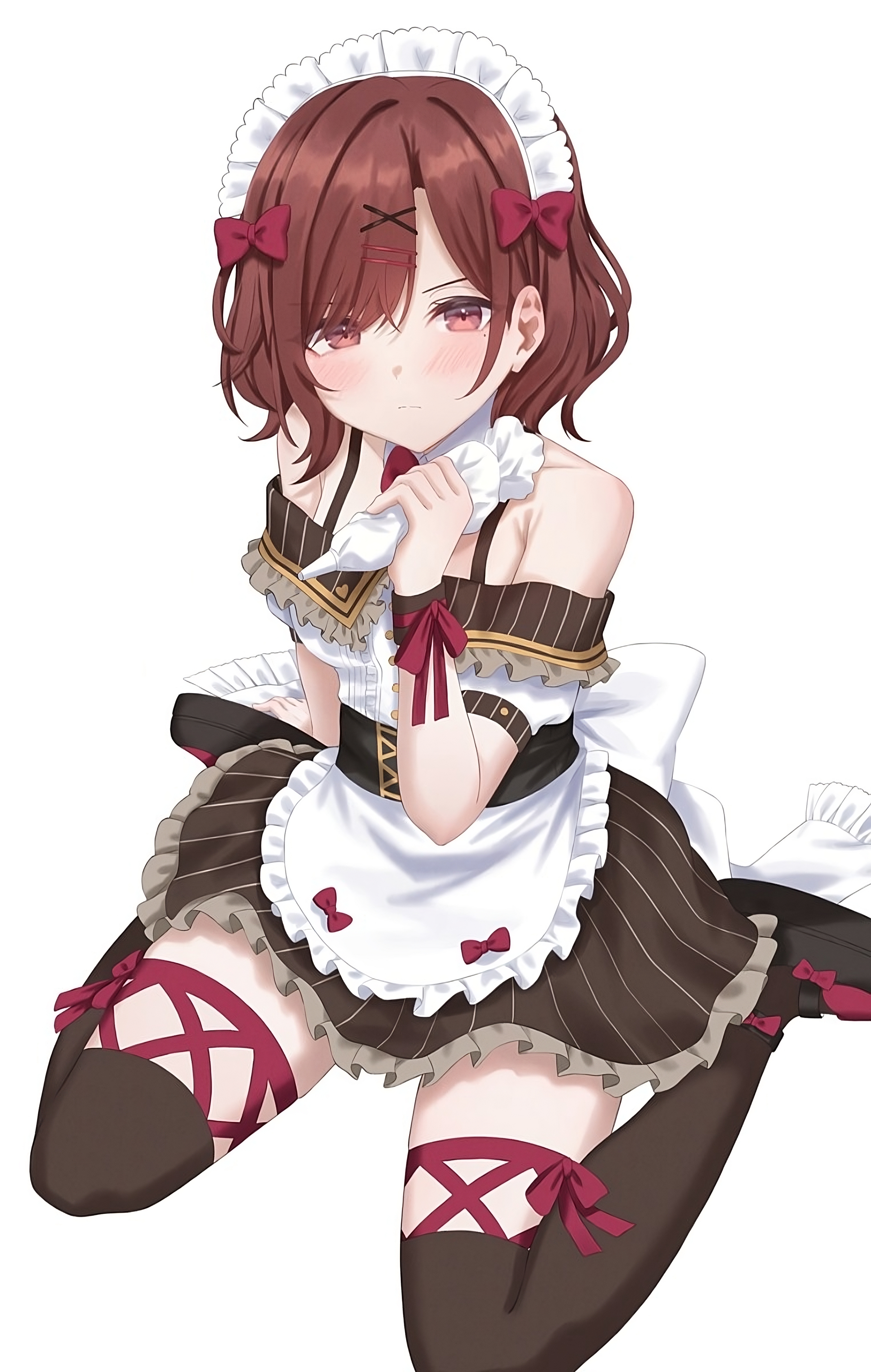Anime Anime Girls THE IDOLM STER Maid Outfit Portrait Display Looking At Viewer Short Hair White Bac 3048x4800