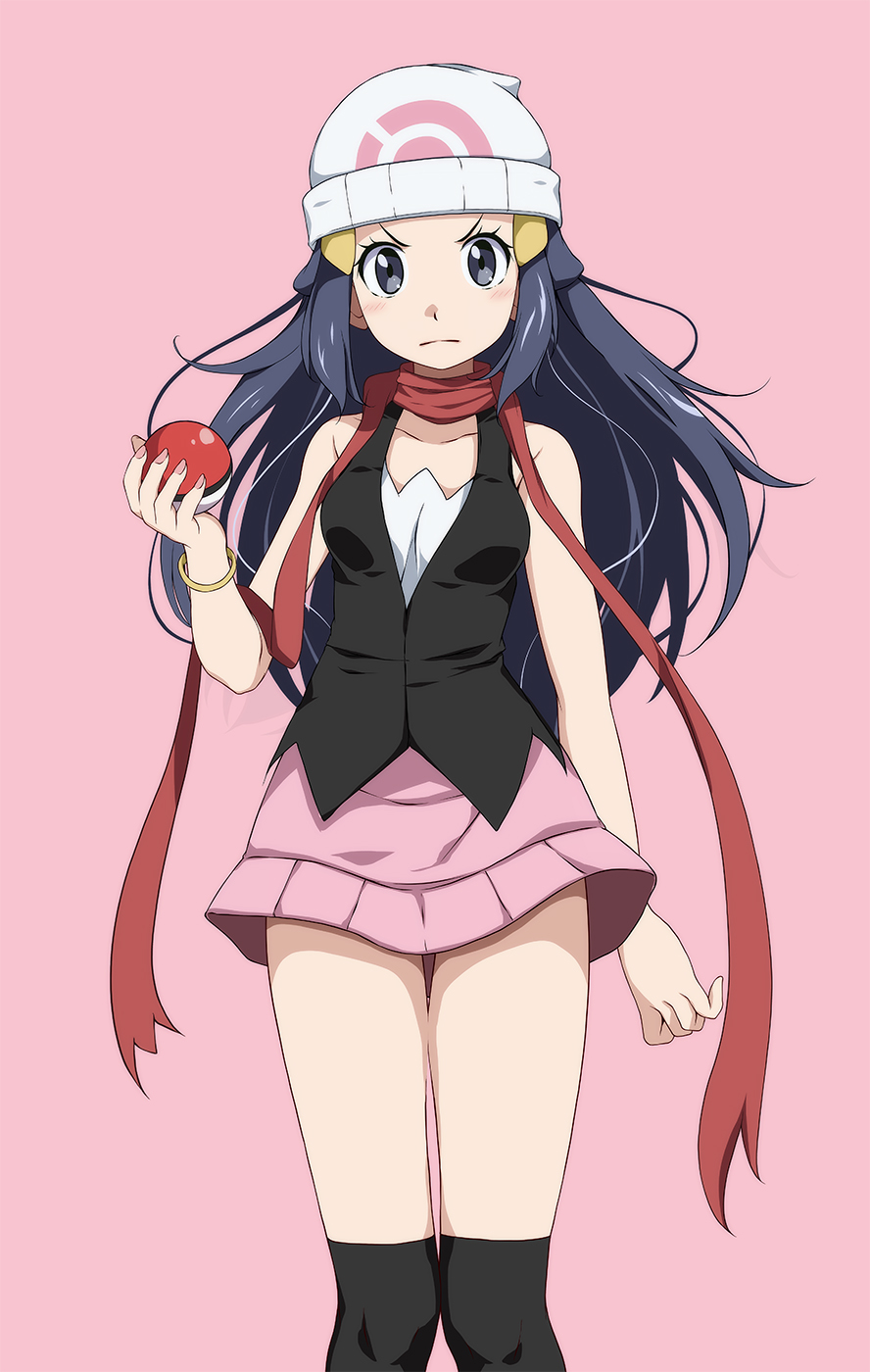 Anime Anime Girls Pokemon Dawn Pokemon Long Hair Blue Hair Solo Artwork Digital Art Fan Art Hat Poke 888x1400