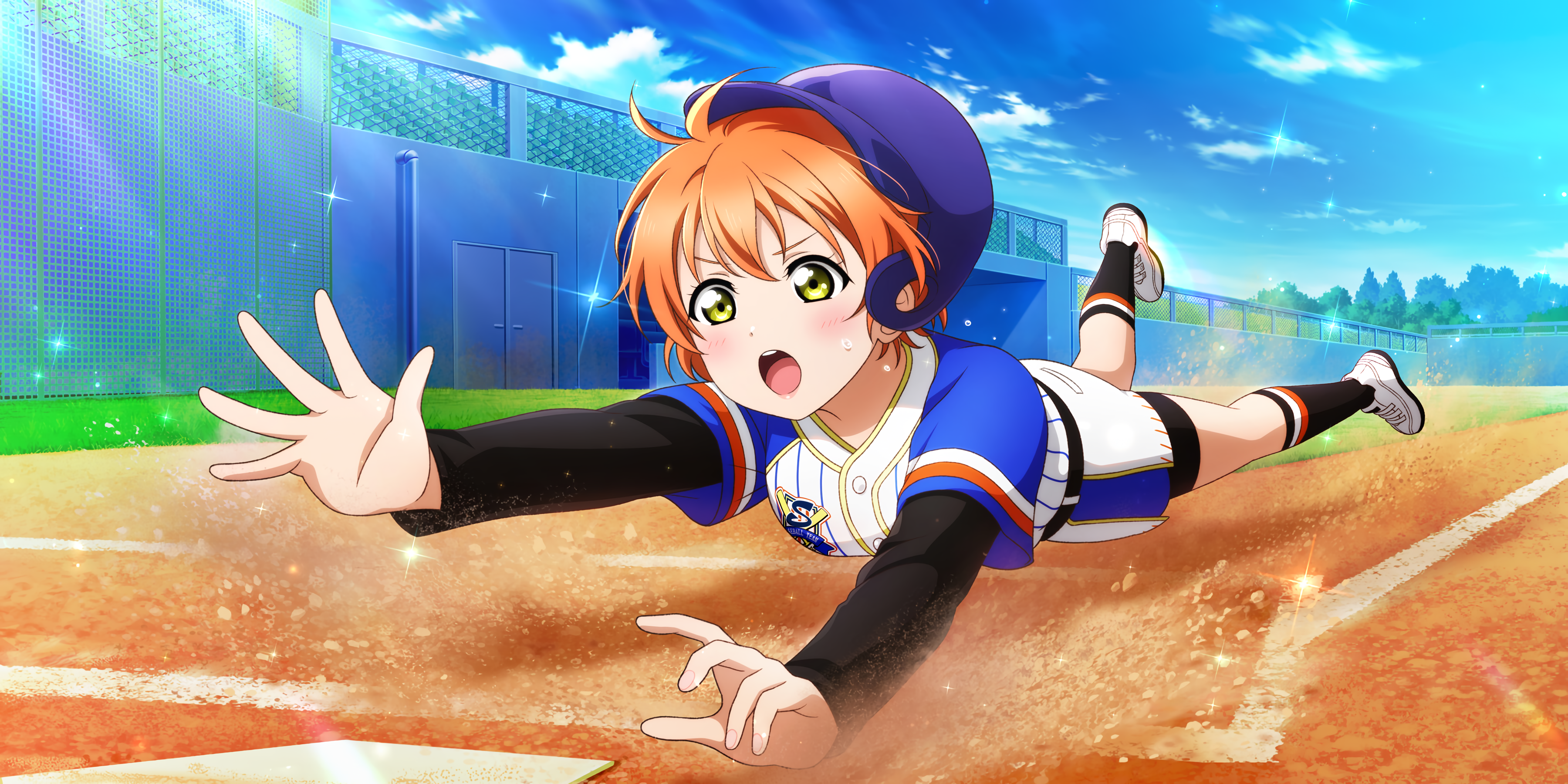 Hoshizora Rin Love Live Anime Anime Girls Baseball Baseball Cap Baseball Shirt Clouds Stars Sky Stad 3600x1800
