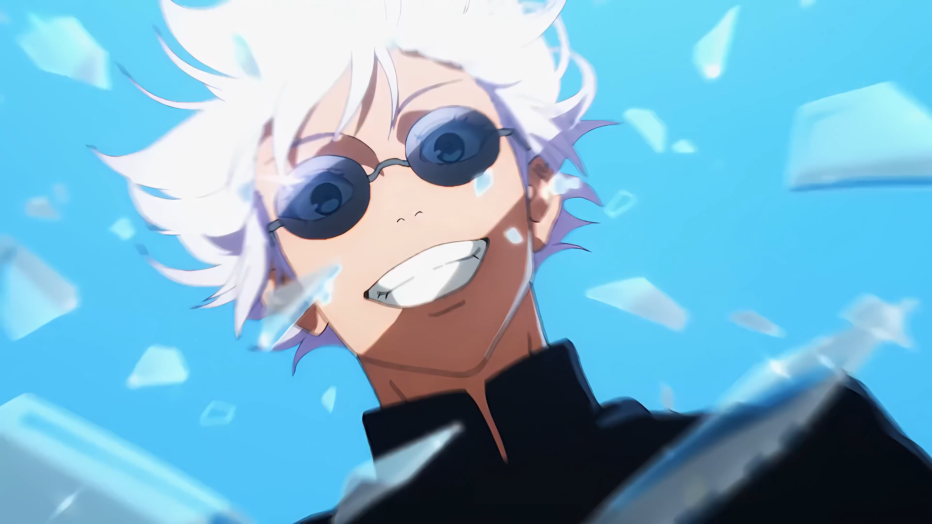 Jujutsu Kaisen Satoru Gojo Anime Anime Screenshot Anime Boys Smiling Sunglasses Sky Broken Glass Tee 3840x2160