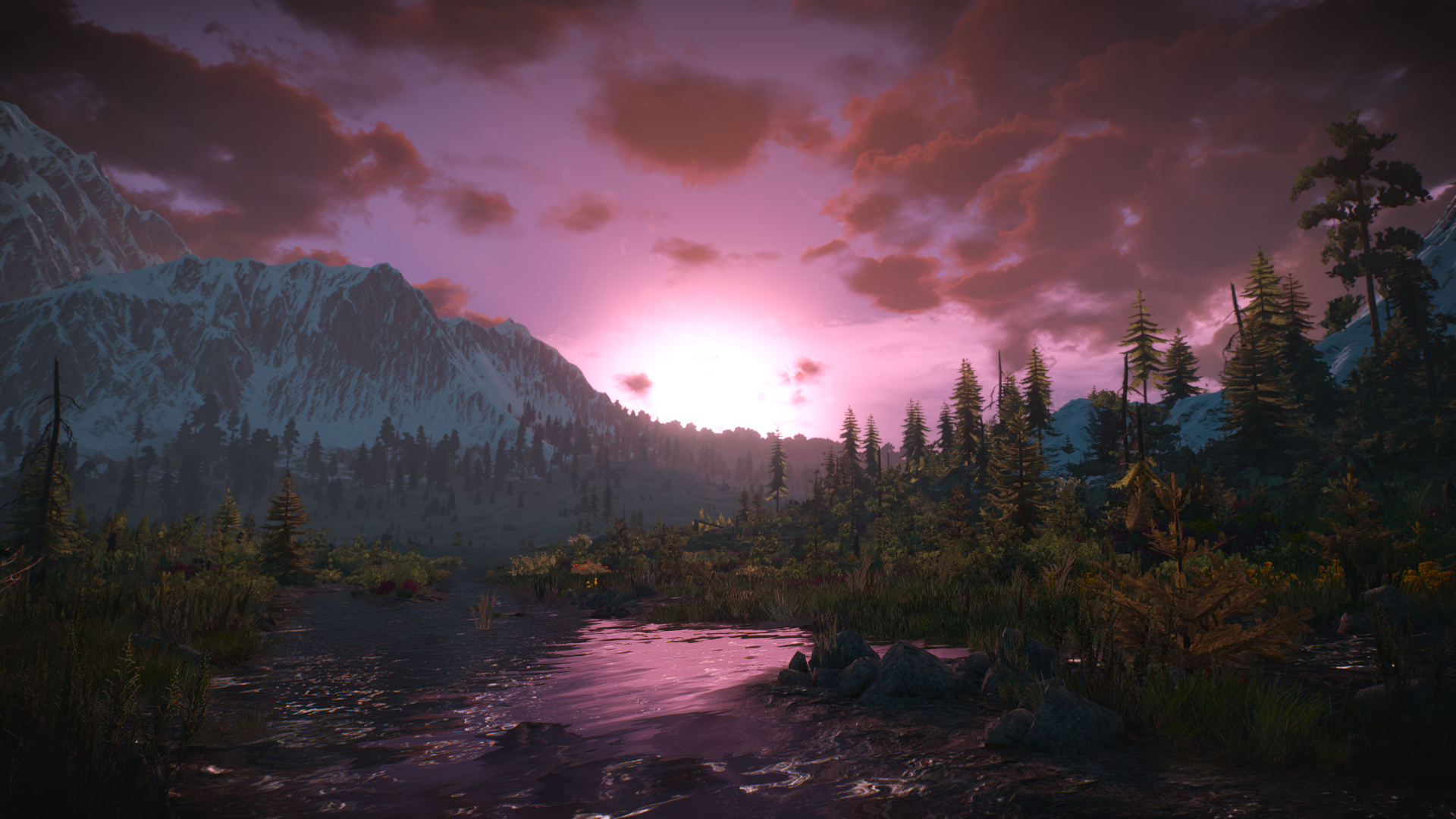 The Witcher 3 Wild Hunt Video Game Landscape CD Projekt RED CGi Video Games Mountains Snow Trees Clo 1920x1080