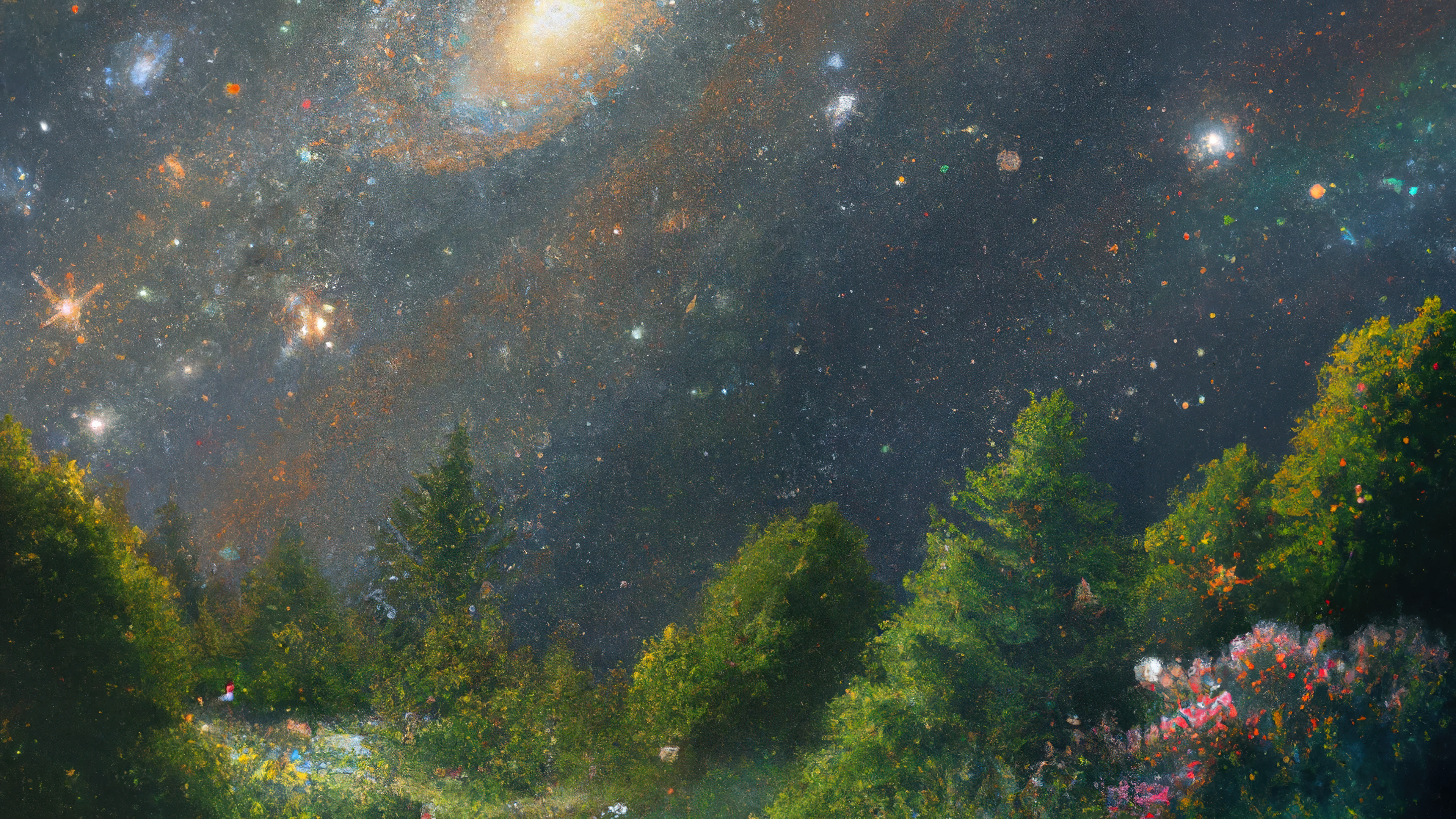 Ai Art Ai Painting Painting Space Space Art Galaxy Universe Forest Trees Nature Stars 3840x2160