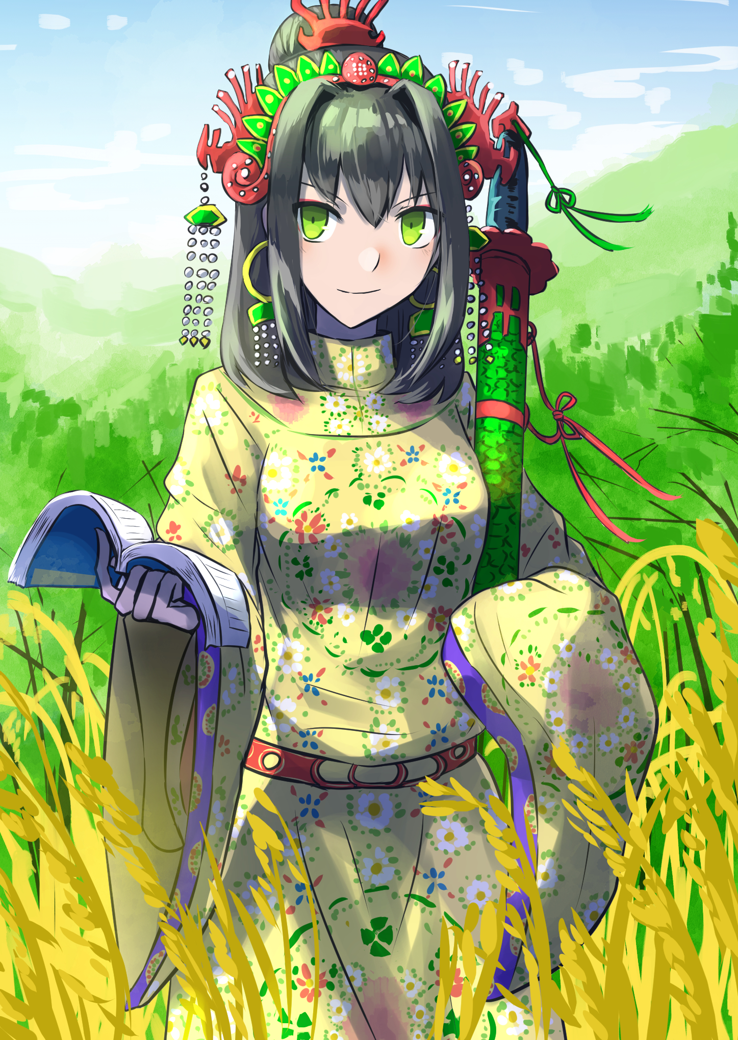 Anime Anime Girls Fate Series Fate Grand Order Qin Liangyu Hair Ribbon Dark Hair Green Eyes Artwork  1447x2039