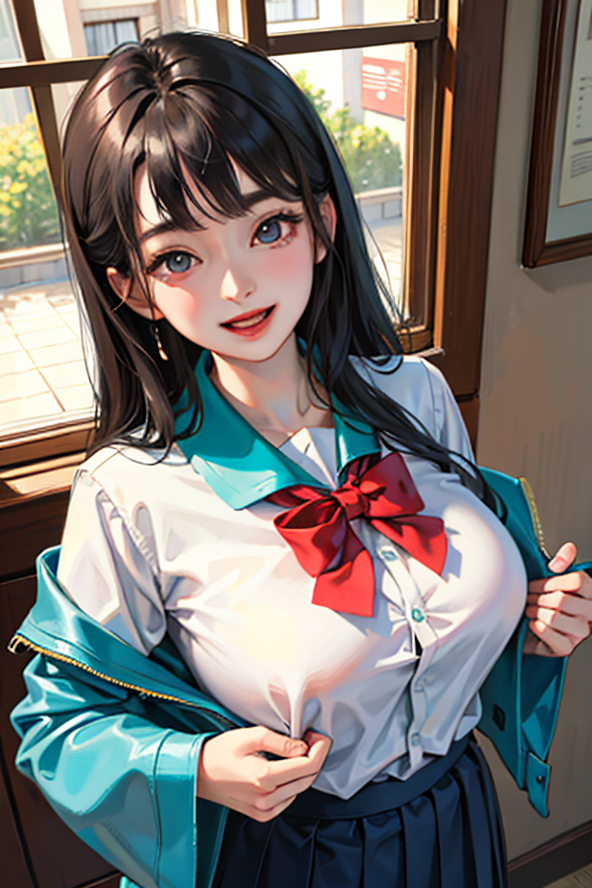 Uniform Japanese Art Schoolgirl School Uniform Anime Girls Smiling Looking At Viewer Bow Tie Window 2048x3072
