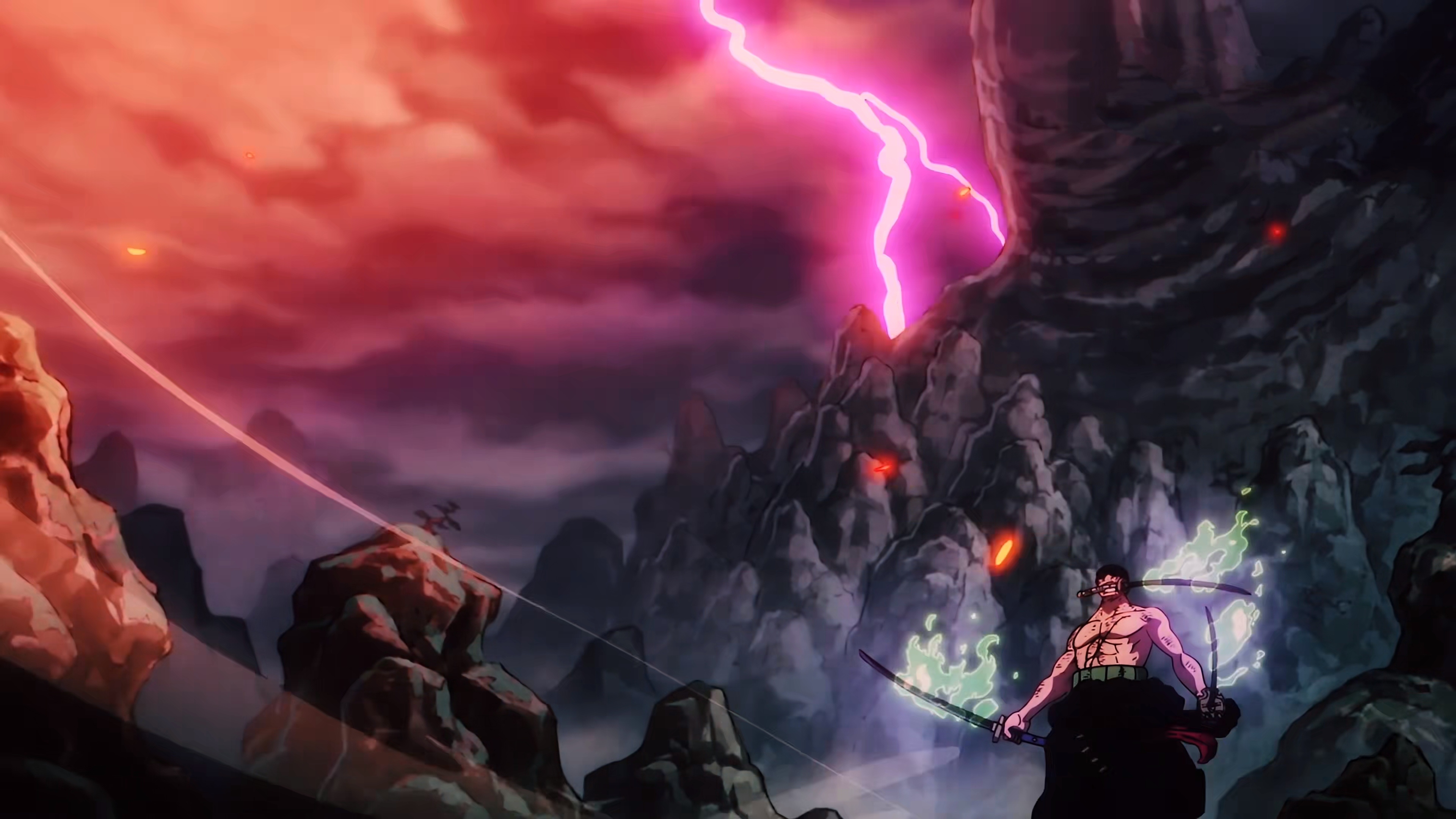 One Piece Roronoa Zoro Anime Screenshot Fighting Digital Art Screen Shot Anime Anime Boys Sword Band 3840x2160