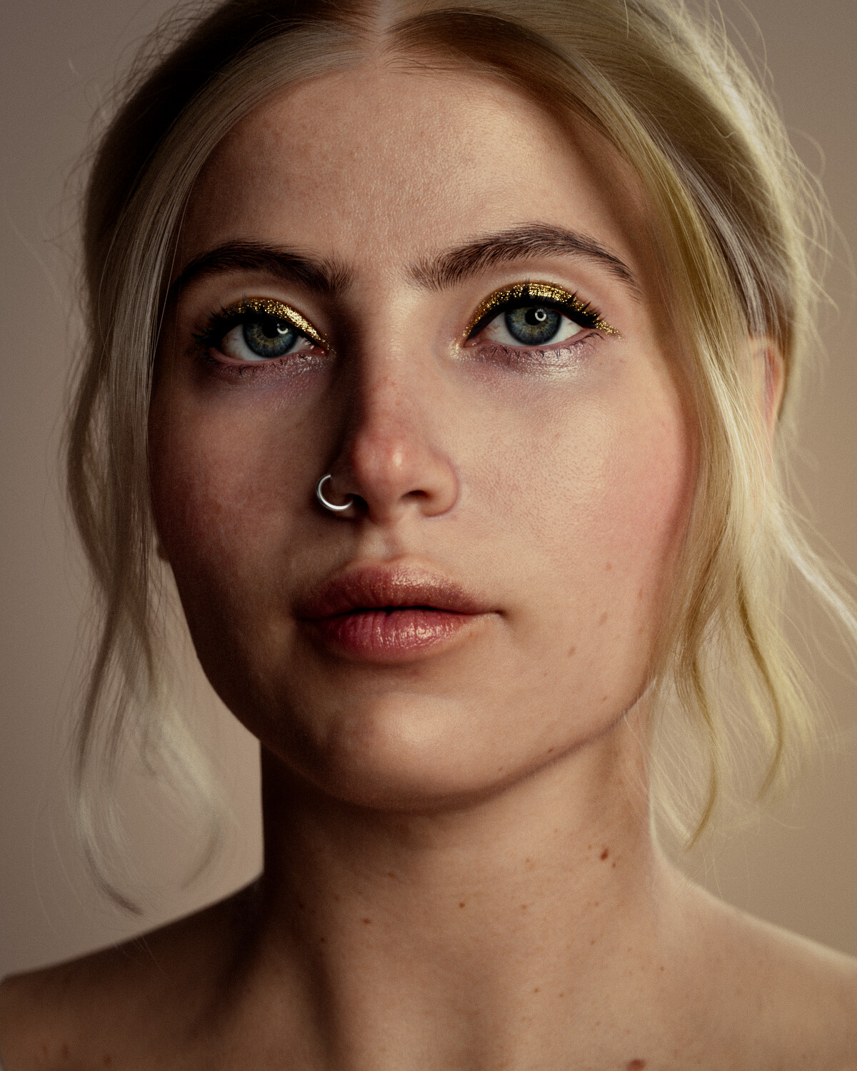 Digital Art Women Face Closeup Piercing Pierced Nose Portrait Blonde 1200x1500