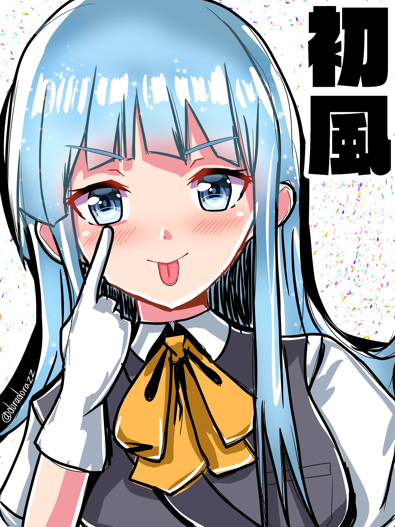 Anime Anime Girls Kantai Collection Hatsukaze KanColle Long Hair Blue Hair Solo Artwork Digital Art  1536x2048