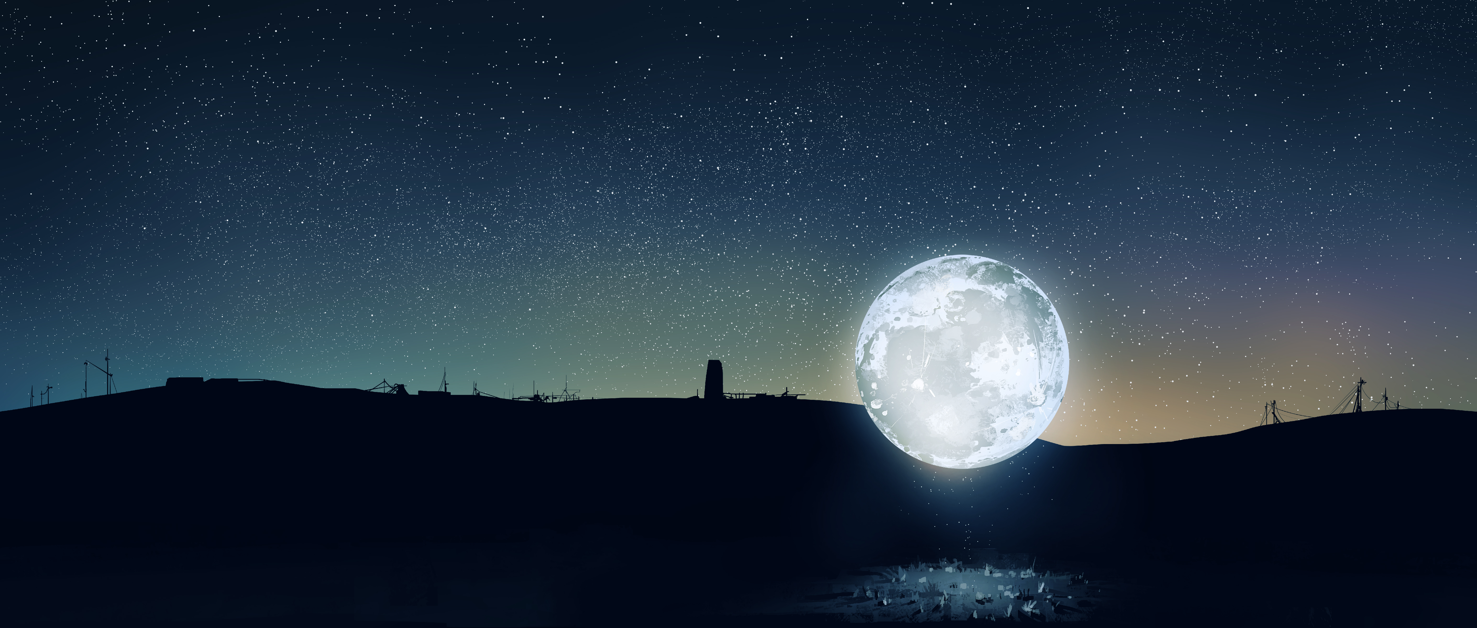 Gracile Digital Art Artwork Illustration Night Stars Moon Starry Night Sky Simple Background 5640x2400