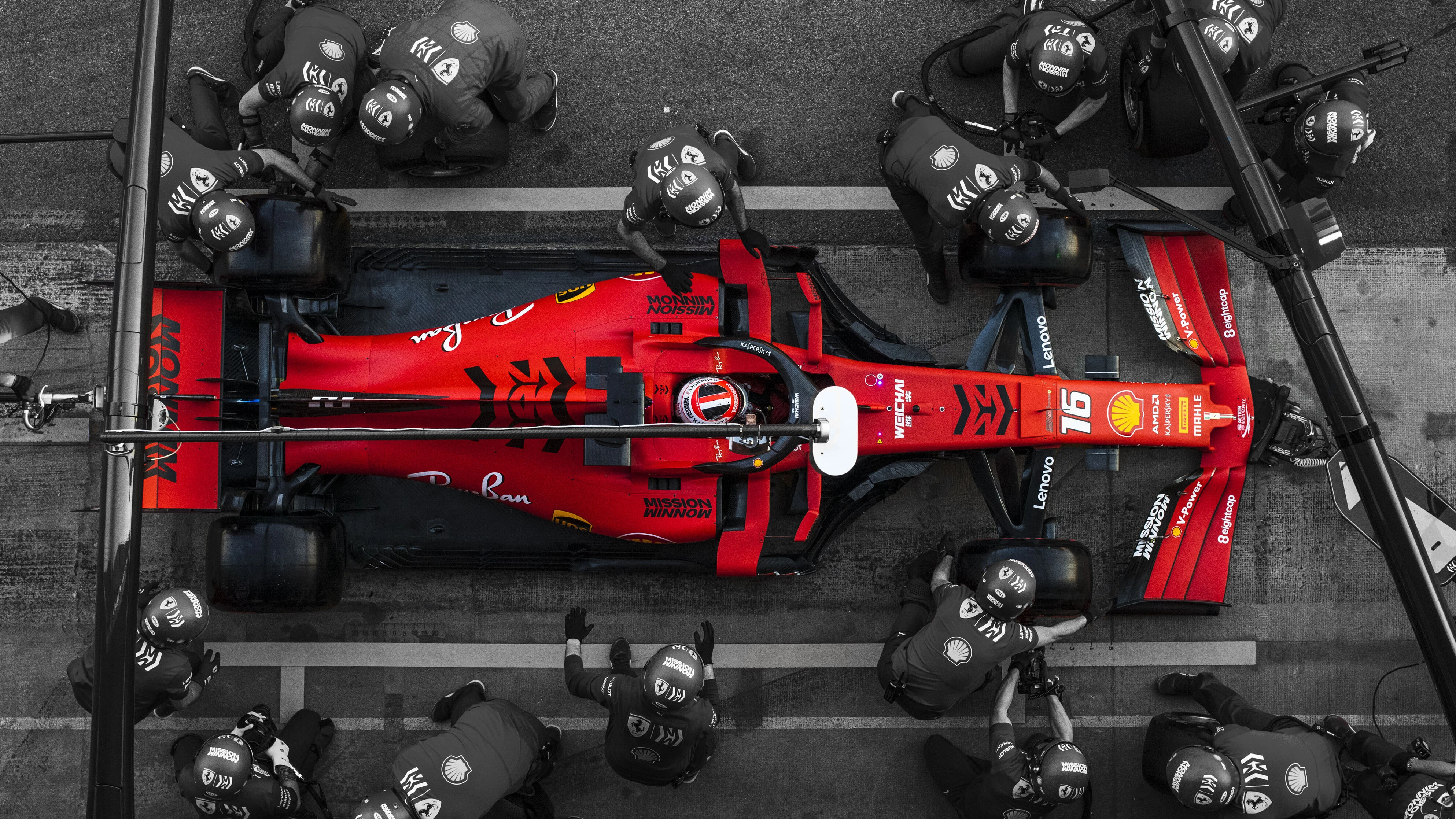 Formula 1 Ferrari Selective Coloring Aerial View 3973x2235