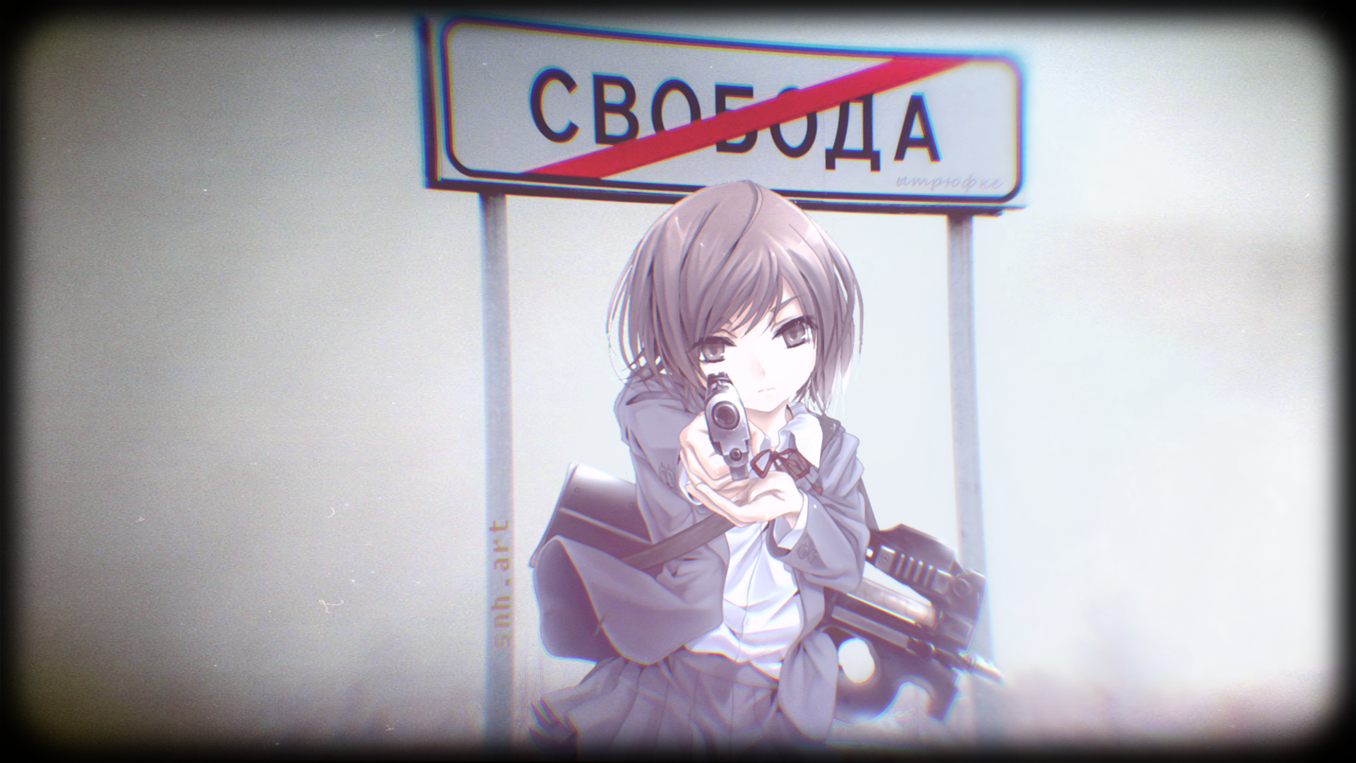Animeirl Freedom Sign Post Anime Girls Gun FN P90 1920x1080